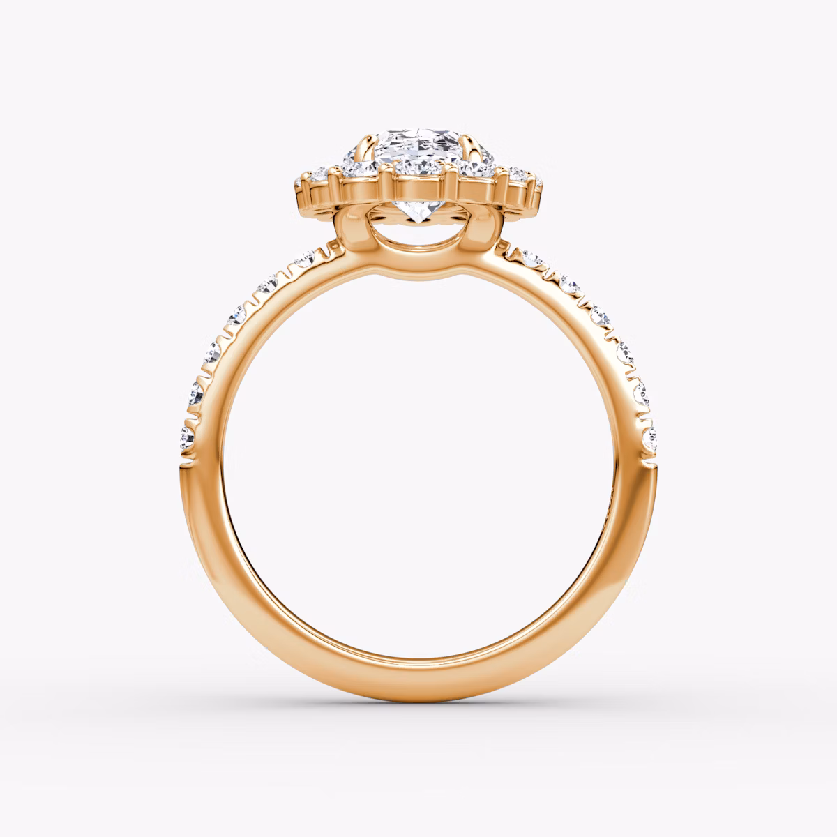 Signature Floral Halo | Oval | 14k | Roségold | bandAccent: Mit Pavé-Besatz | diamondOrientation: vertical | caratWeight: other