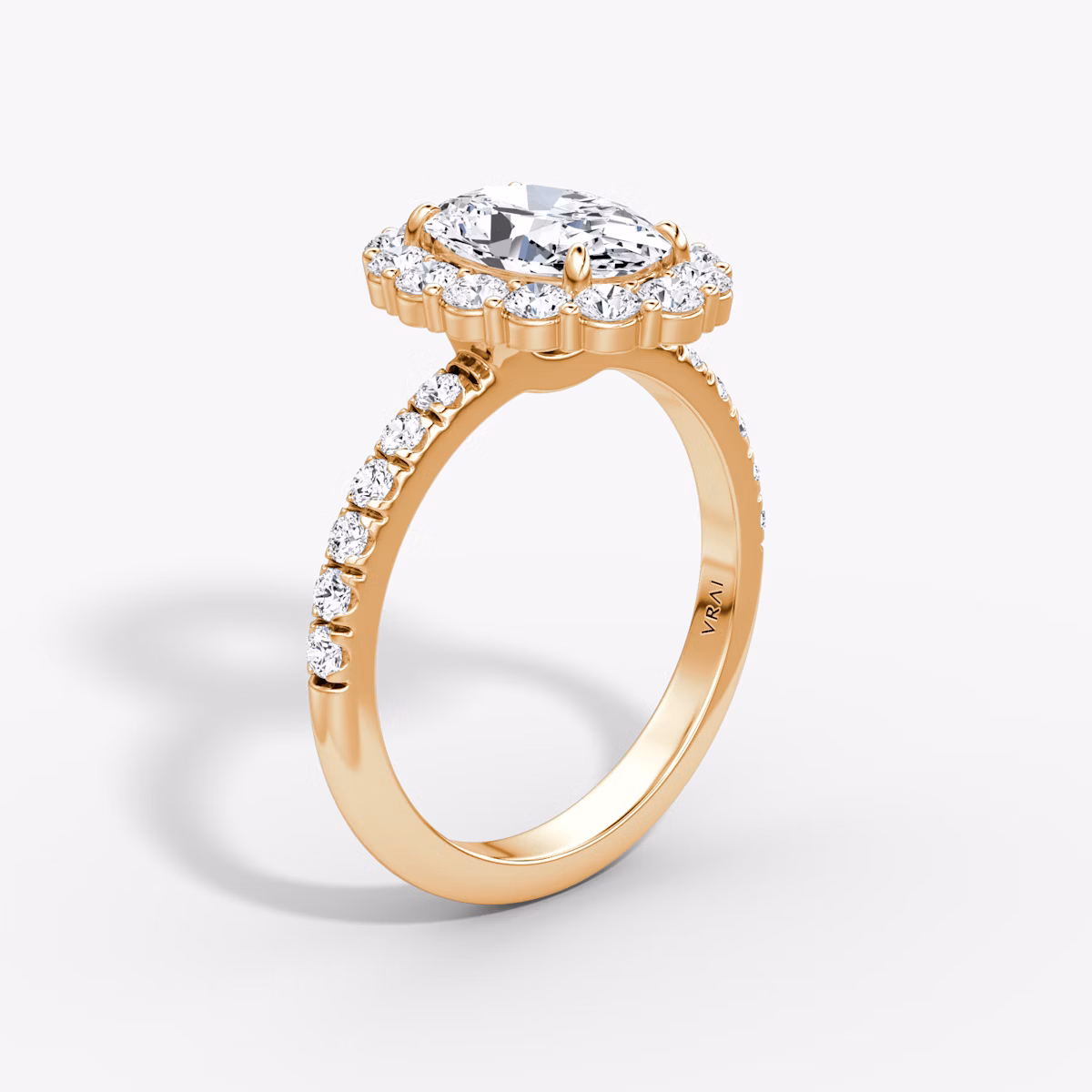 Signature Floral Halo | Oval | 14k | Roségold | bandAccent: Mit Pavé-Besatz | diamondOrientation: vertical | caratWeight: other