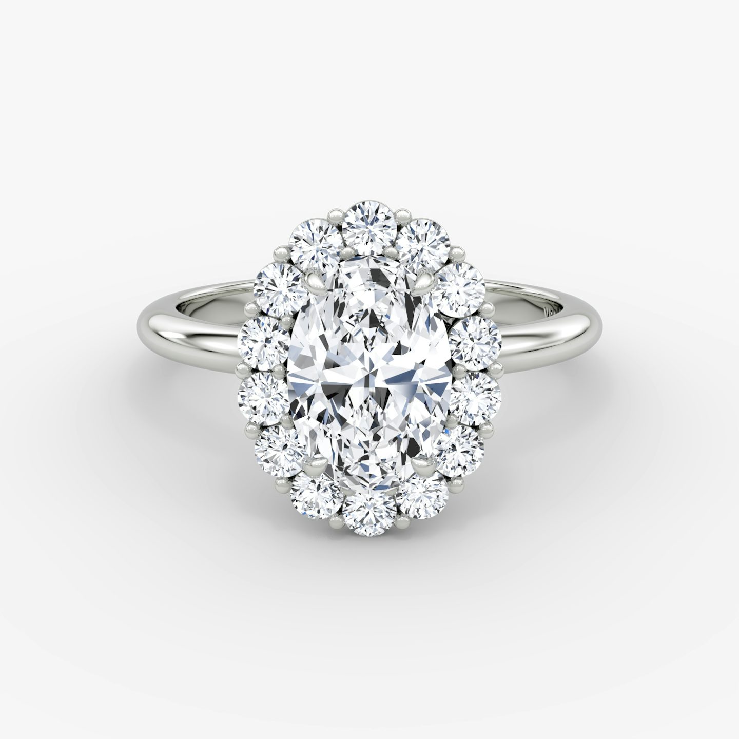 The Signature Floral Halo | Oval | 18k | White Gold | bandAccent: Plain | diamondOrientation: vertical | caratWeight: other