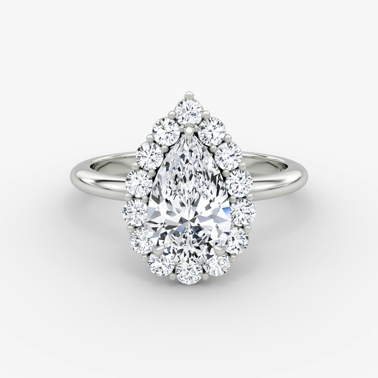 The Signature Floral Halo | Pear | 18k | White Gold | bandAccent: Plain | diamondOrientation: vertical | caratWeight: other