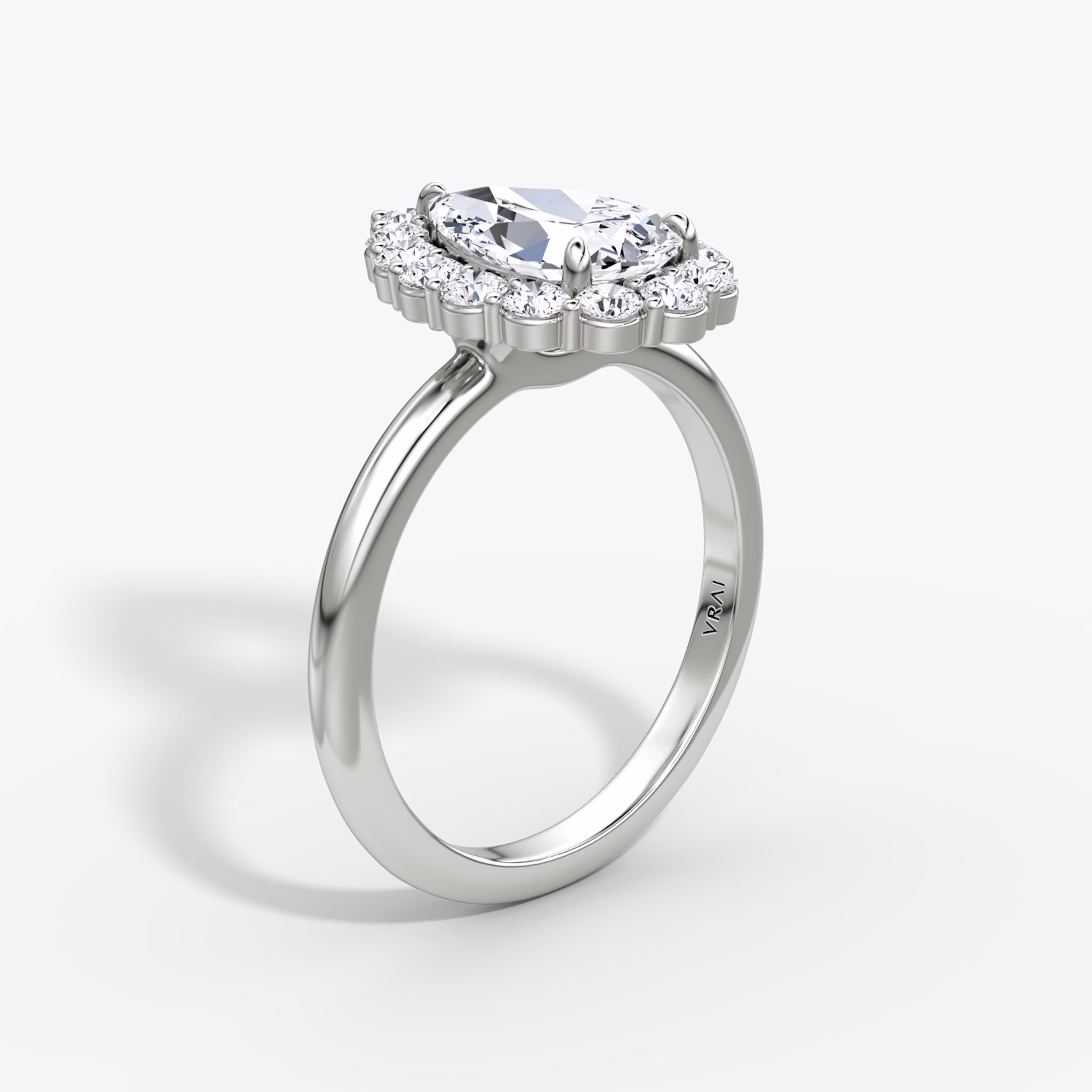 The Signature Floral Halo | Pear | 18k | White Gold | bandAccent: Plain | diamondOrientation: vertical | caratWeight: other