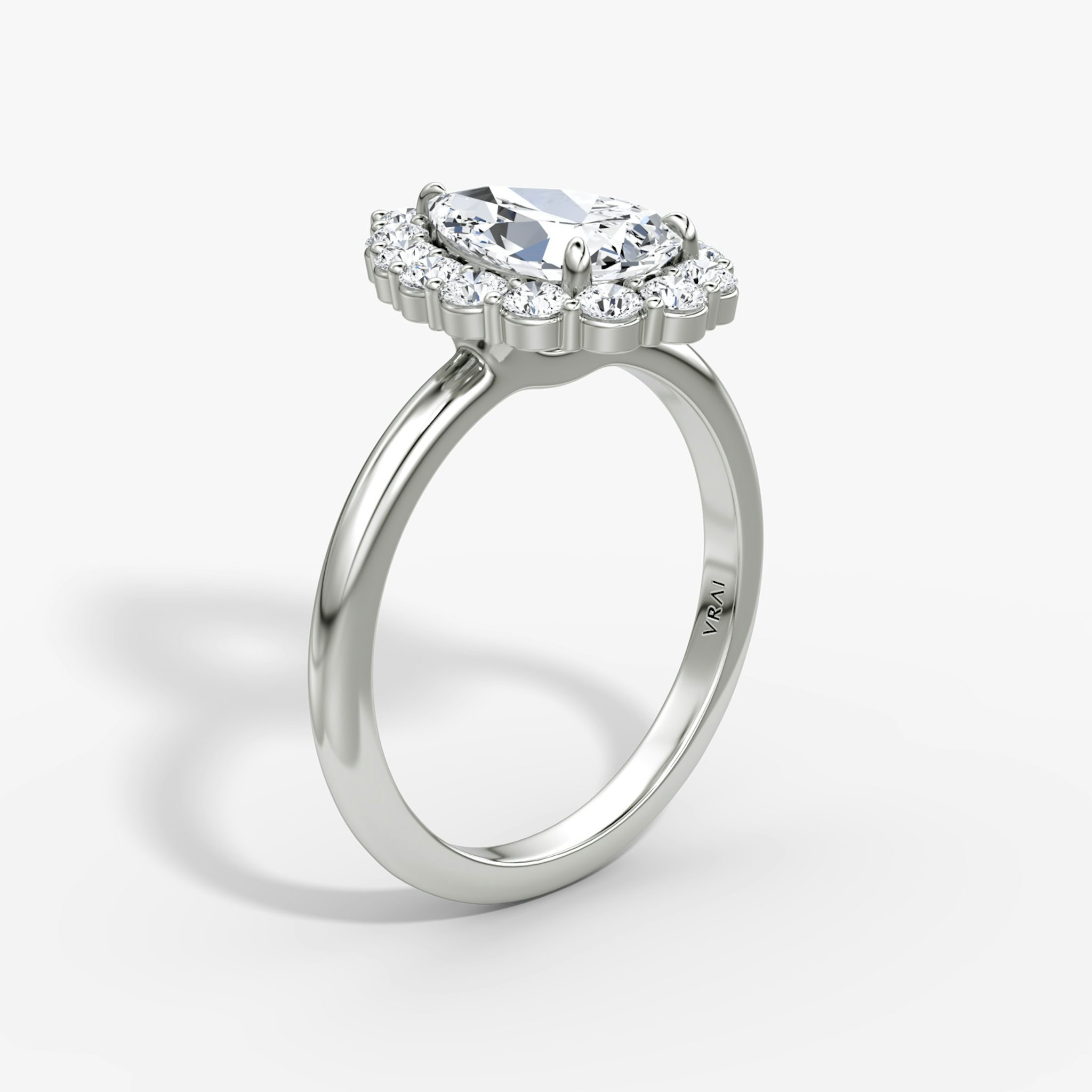 The Signature Floral Halo | Pear | 18k | White Gold | bandAccent: Plain | diamondOrientation: vertical | caratWeight: other