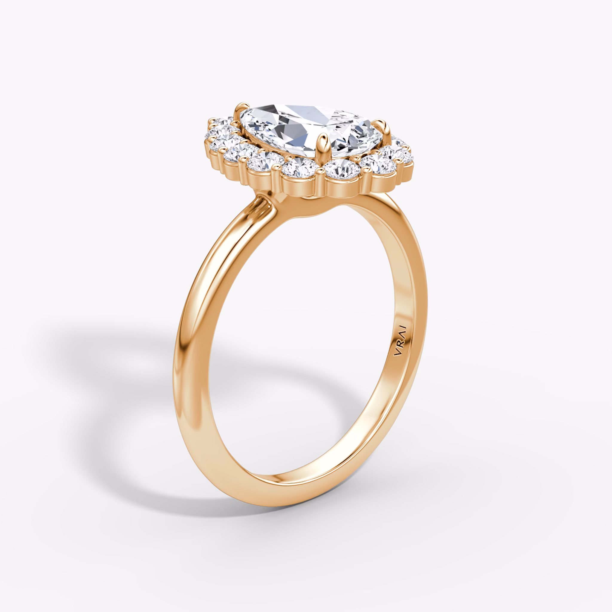The Signature Floral Halo | Pear | 14k | Rose Gold | bandAccent: Plain | diamondOrientation: vertical | caratWeight: other