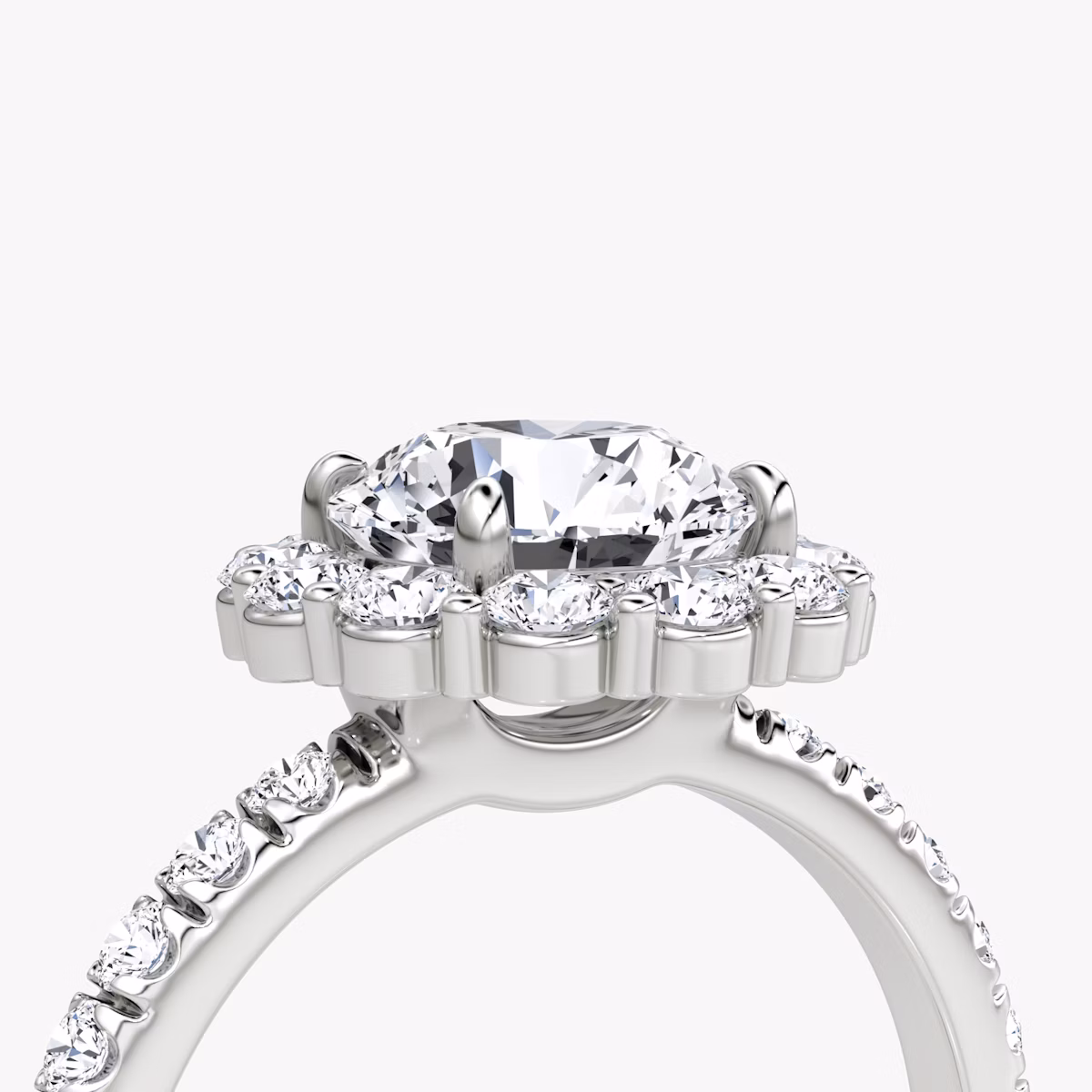 Signature Floral Halo | Rund | 18k | Weißgold | bandAccent: Mit Pavé-Besatz | caratWeight: other | diamondOrientation: vertical