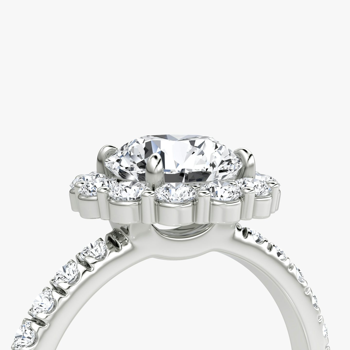 Signature Floral Halo | Rund | 18k | Weißgold | bandAccent: Mit Pavé-Besatz | caratWeight: 2.0ct | diamondOrientation: vertical