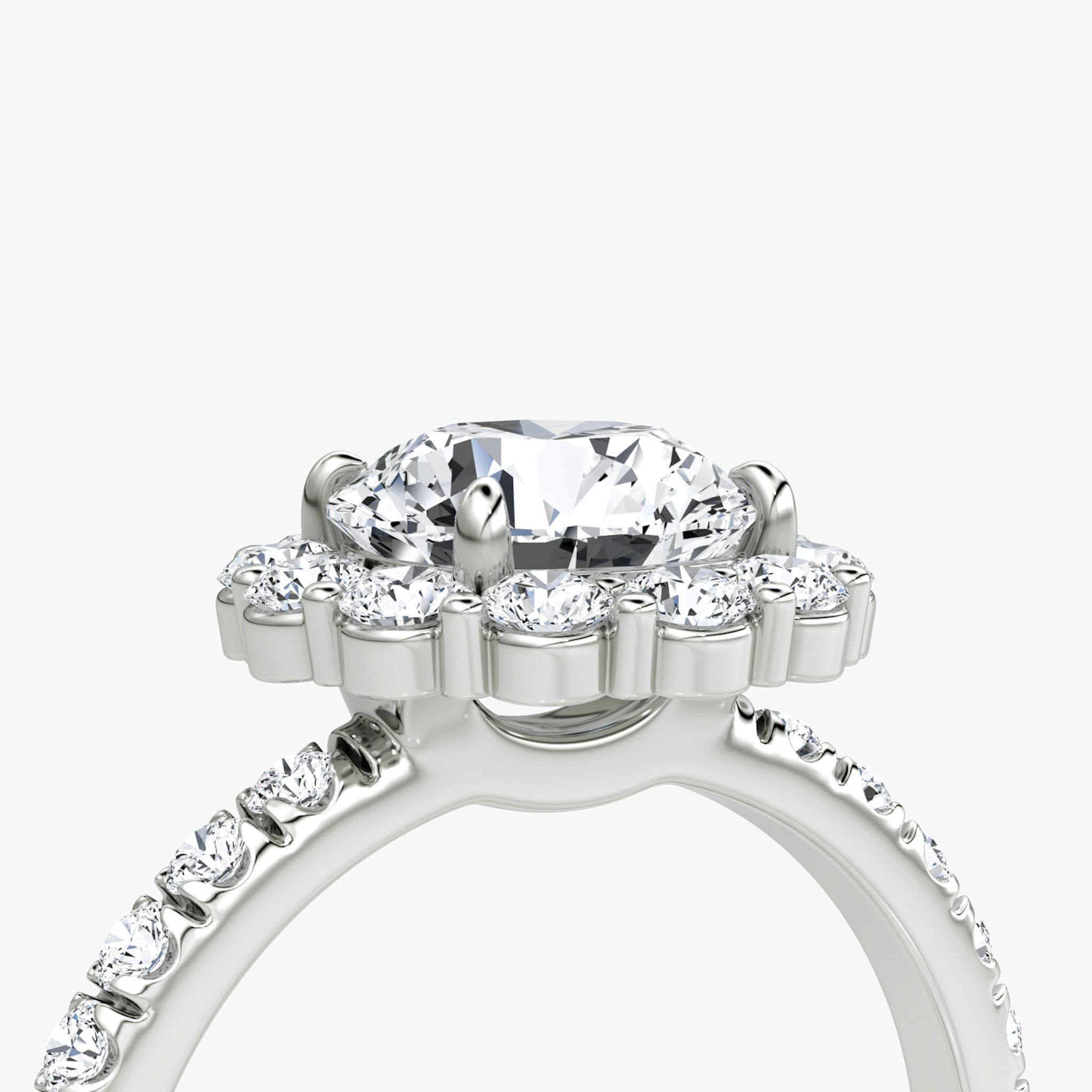 The Signature Floral Halo | Round Brilliant | 18k | White Gold | bandAccent: Pavé | caratWeight: other | diamondOrientation: vertical