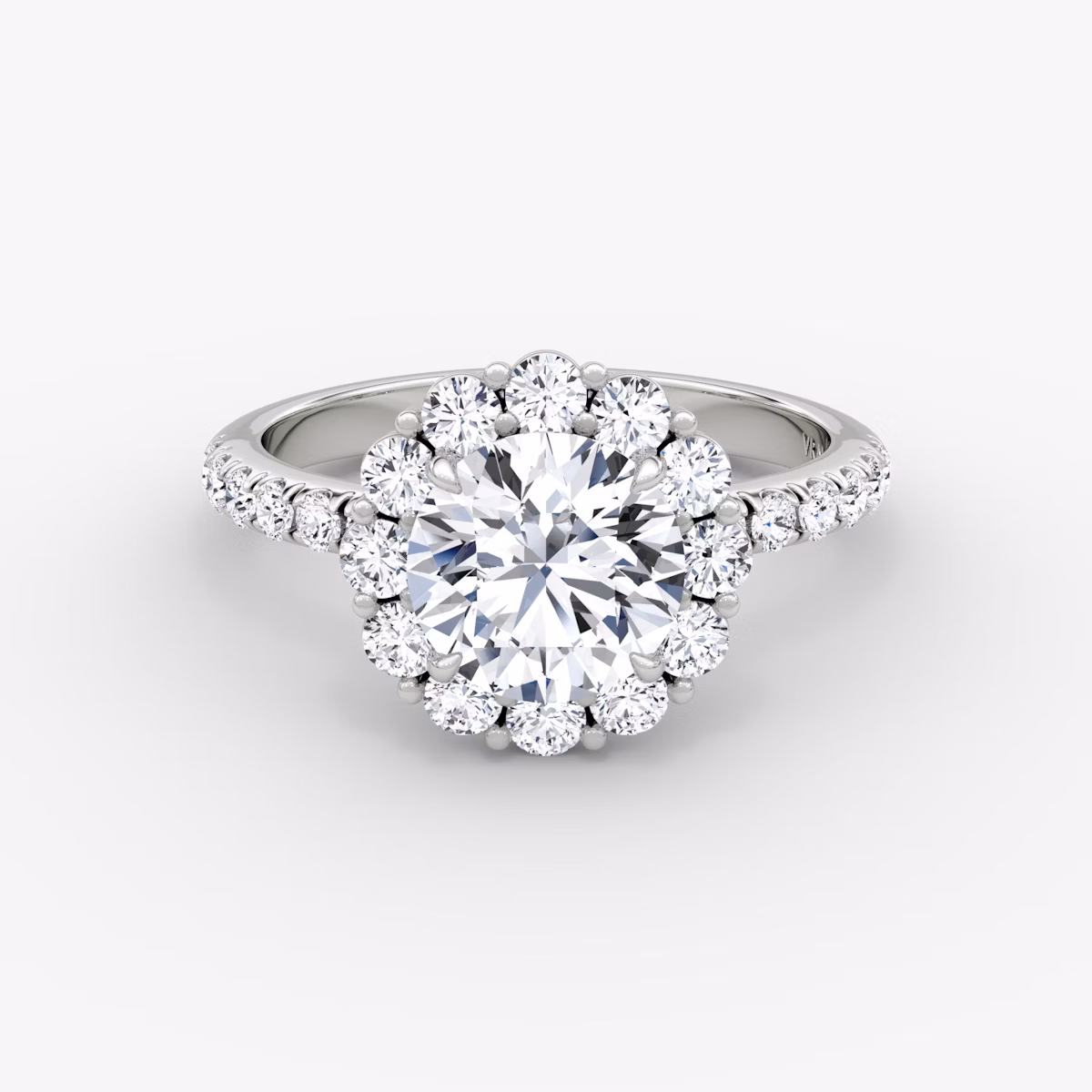Signature Floral Halo | Rund | 18k | Weißgold | bandAccent: Mit Pavé-Besatz | caratWeight: other | diamondOrientation: vertical