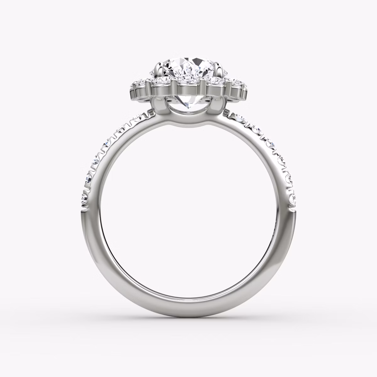 Signature Floral Halo | Rund | 18k | Weißgold | bandAccent: Mit Pavé-Besatz | caratWeight: other | diamondOrientation: vertical