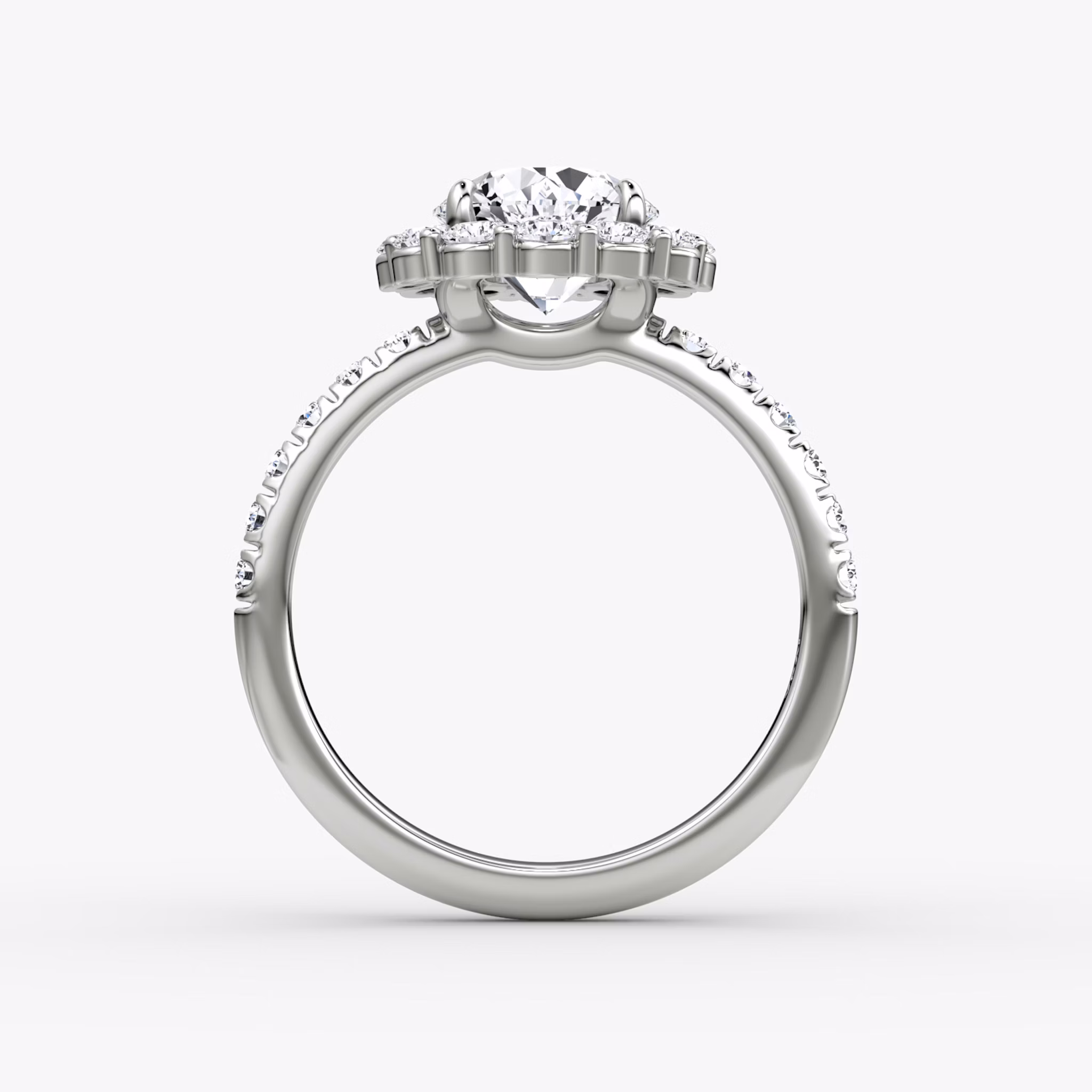 The Signature Floral Halo | Round Brilliant | 18k | White Gold | bandAccent: Pavé | caratWeight: other | diamondOrientation: vertical