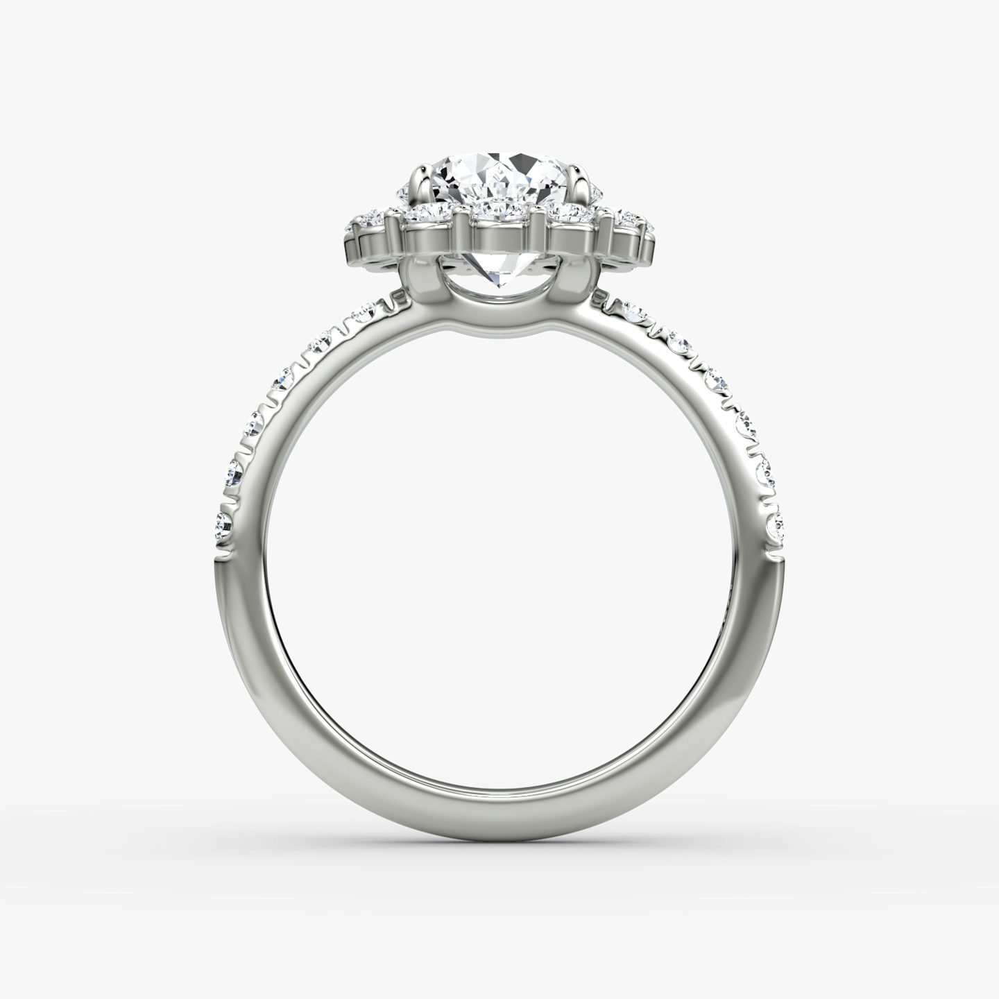 Signature Floral Halo | Rund | 18k | Weißgold | bandAccent: Mit Pavé-Besatz | caratWeight: 2.0ct | diamondOrientation: vertical
