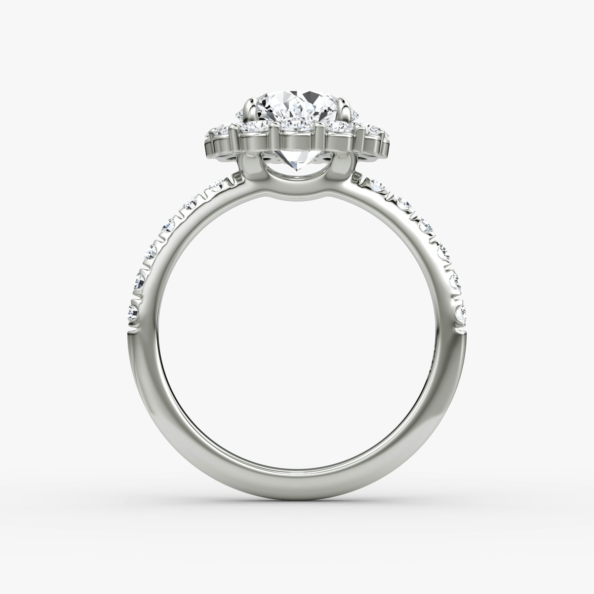 The Signature Floral Halo | Round Brilliant | 18k | White Gold | bandAccent: Pavé | caratWeight: other | diamondOrientation: vertical