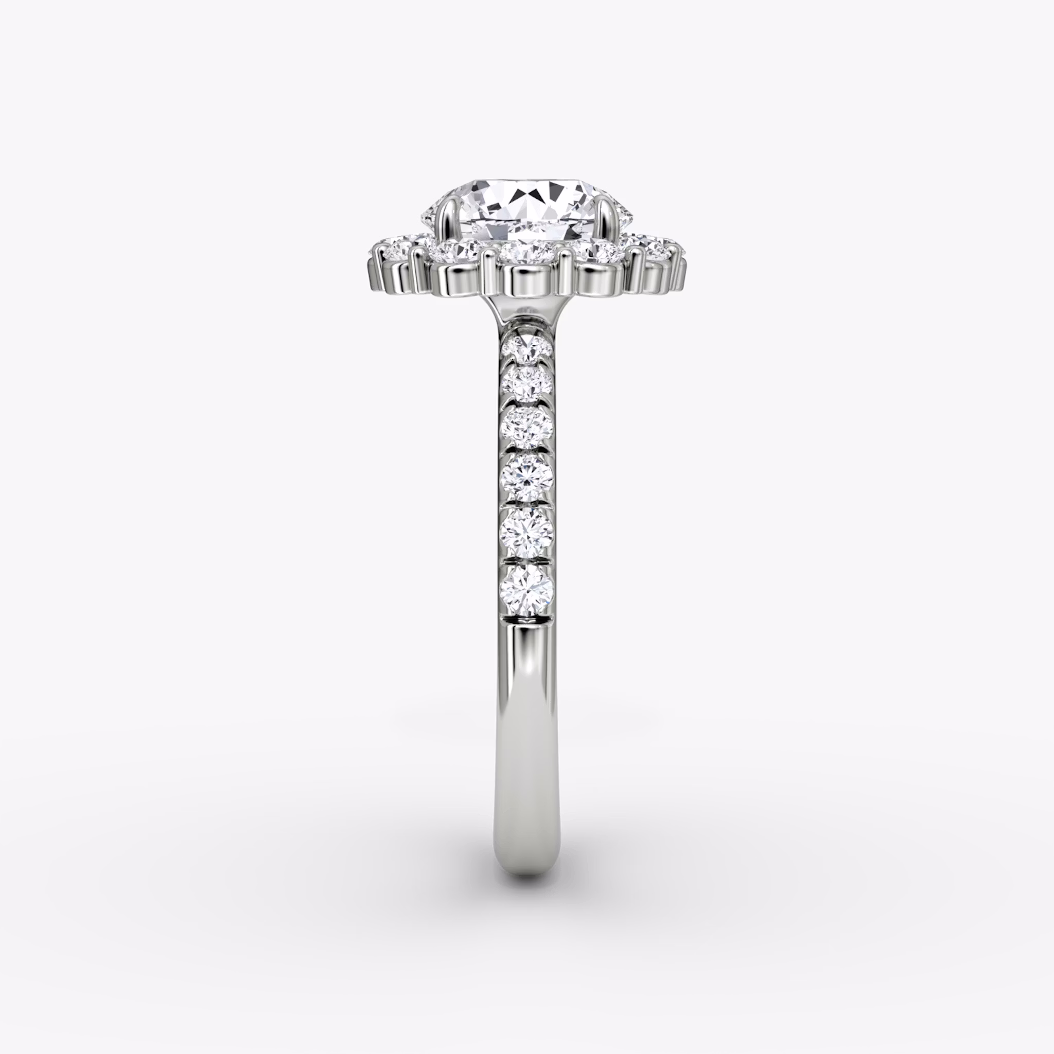 The Signature Floral Halo | Round Brilliant | 18k | White Gold | bandAccent: Pavé | caratWeight: other | diamondOrientation: vertical