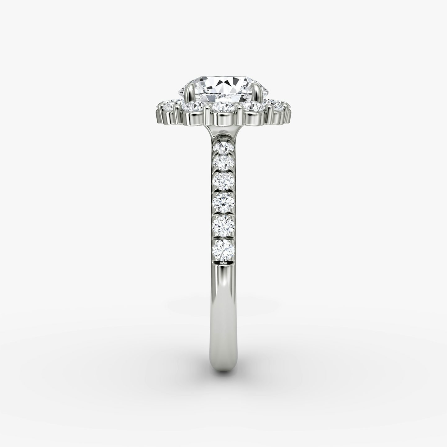 Signature Floral Halo | Rund | 18k | Weißgold | bandAccent: Mit Pavé-Besatz | caratWeight: 2.0ct | diamondOrientation: vertical
