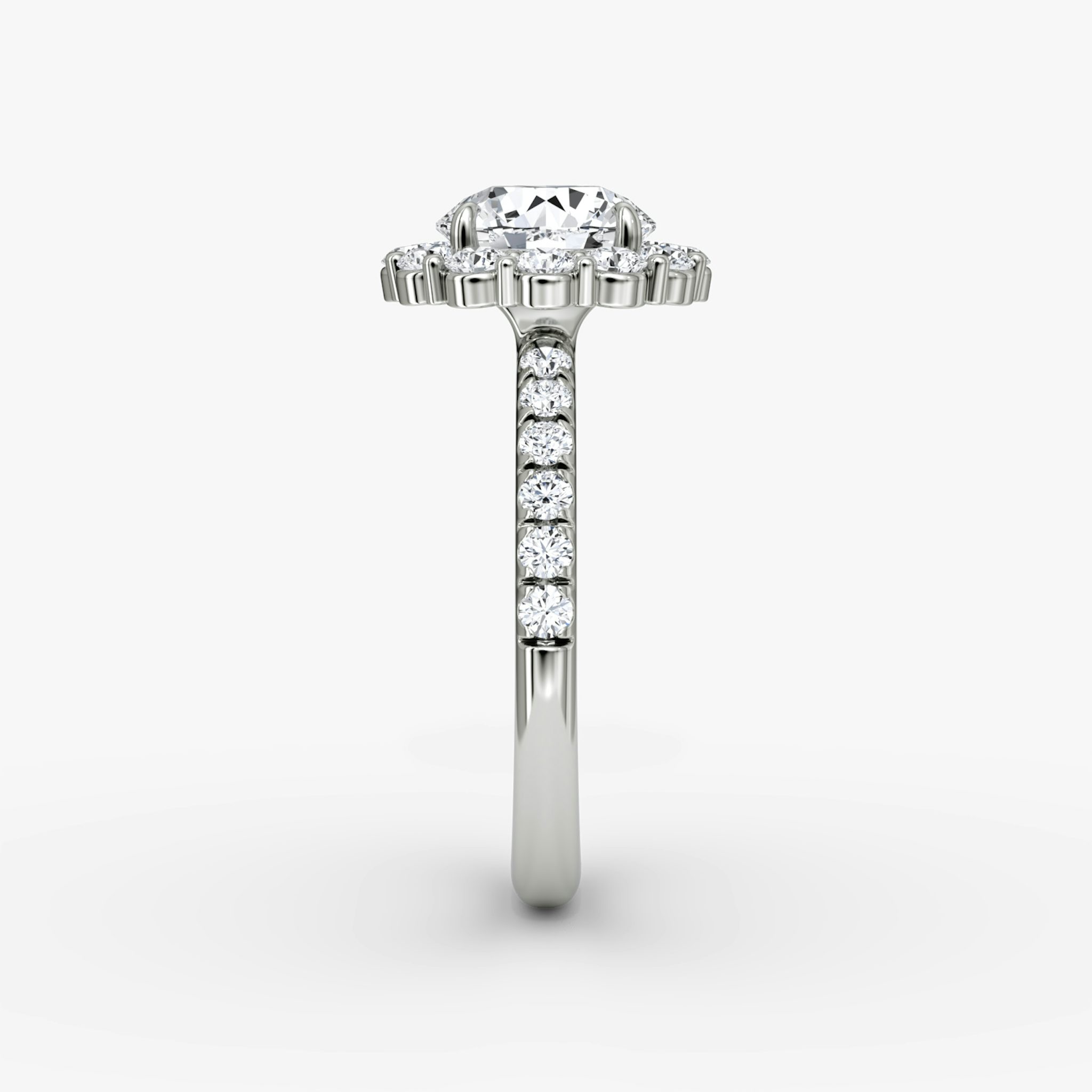 The Signature Floral Halo | Round Brilliant | 18k | White Gold | bandAccent: Pavé | caratWeight: other | diamondOrientation: vertical