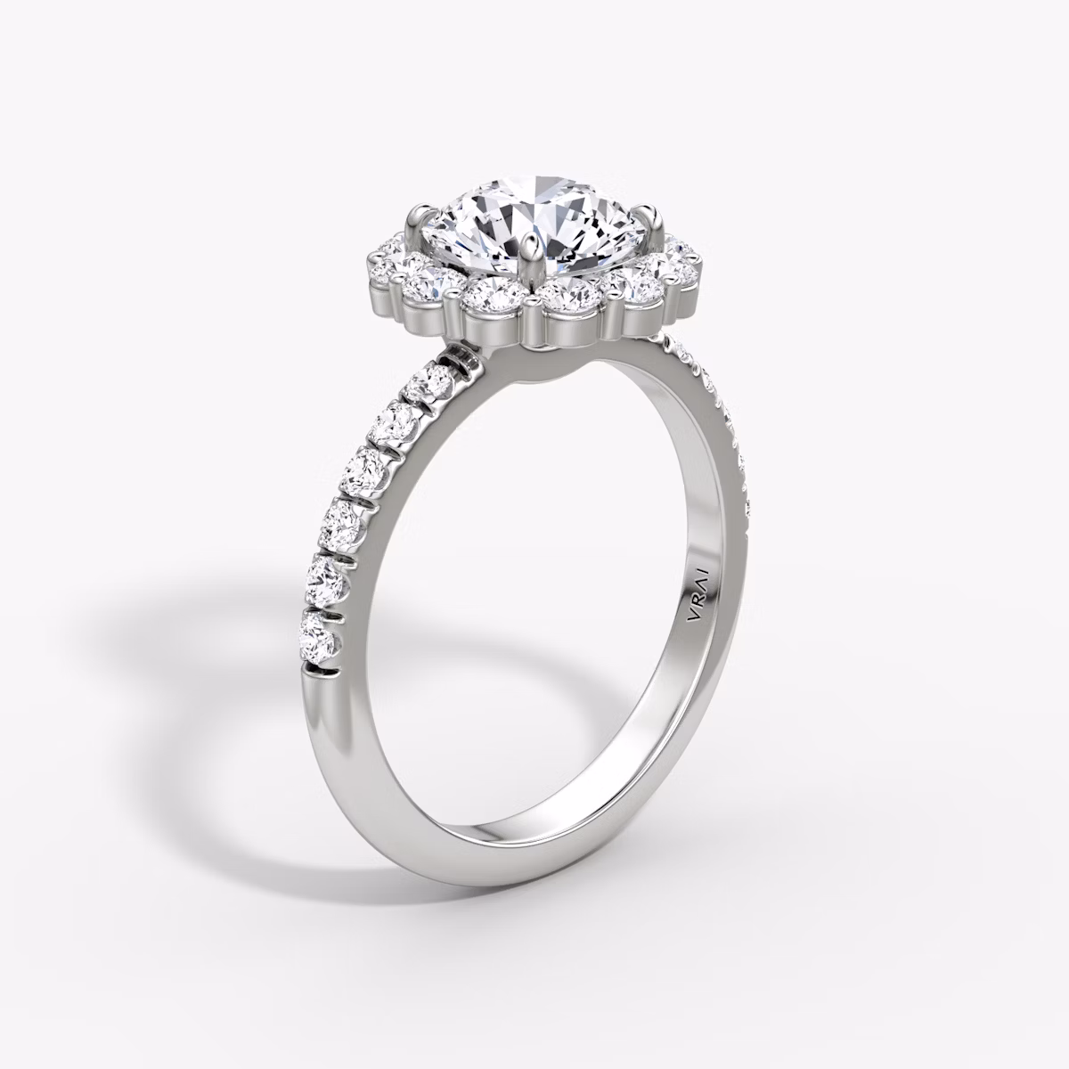 Signature Floral Halo | Rund | 18k | Weißgold | bandAccent: Mit Pavé-Besatz | caratWeight: other | diamondOrientation: vertical