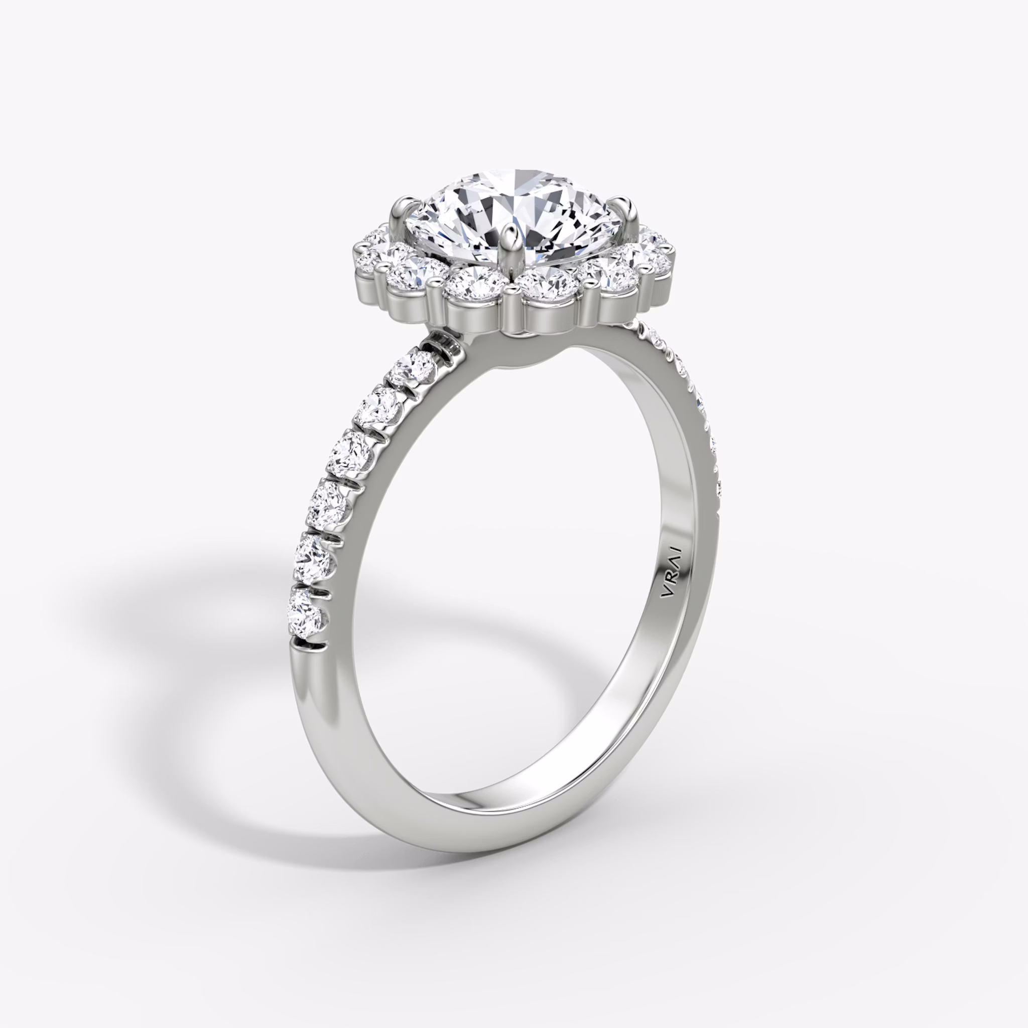 The Signature Floral Halo | Round Brilliant | 18k | White Gold | bandAccent: Pavé | caratWeight: other | diamondOrientation: vertical