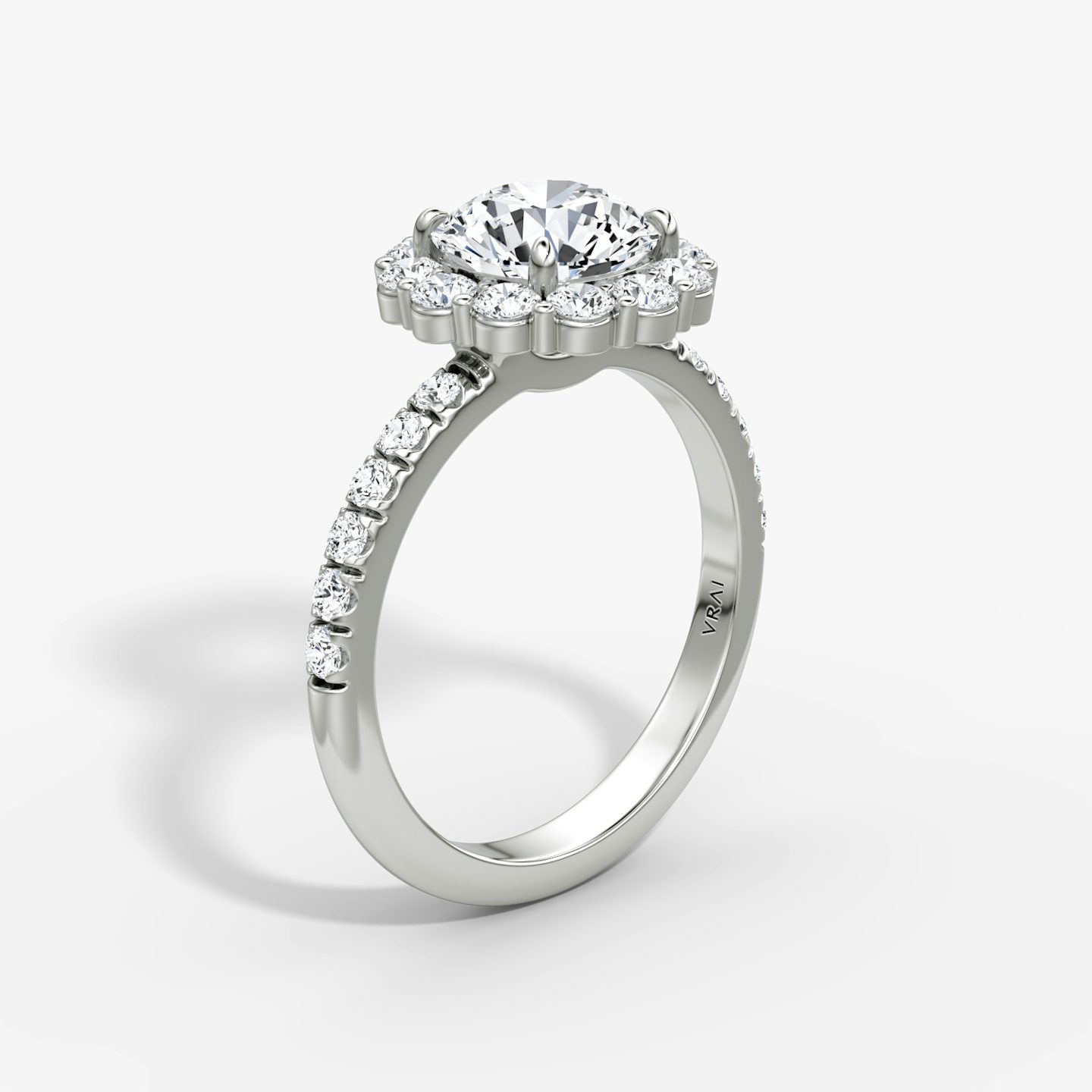 Signature Floral Halo | Rund | 18k | Weißgold | bandAccent: Mit Pavé-Besatz | caratWeight: 2.0ct | diamondOrientation: vertical