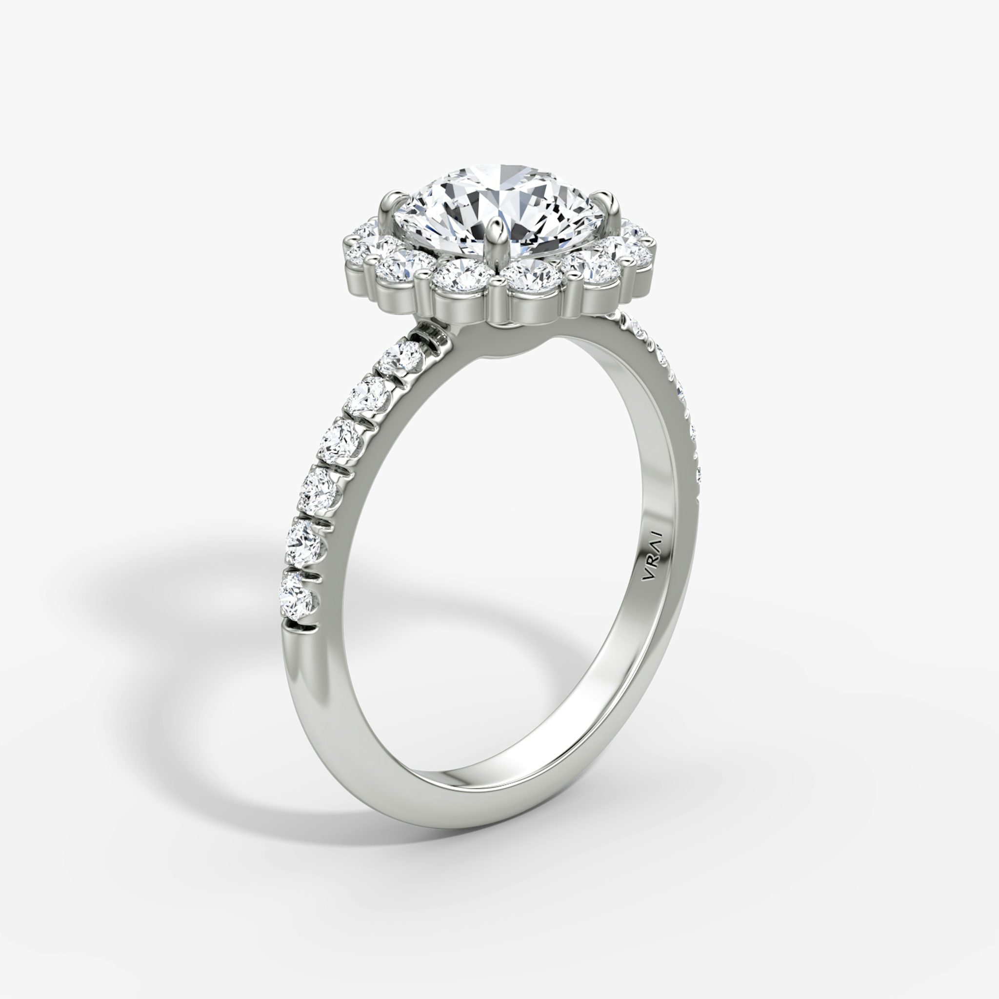 The Signature Floral Halo | Round Brilliant | 18k | White Gold | bandAccent: Pavé | caratWeight: other | diamondOrientation: vertical