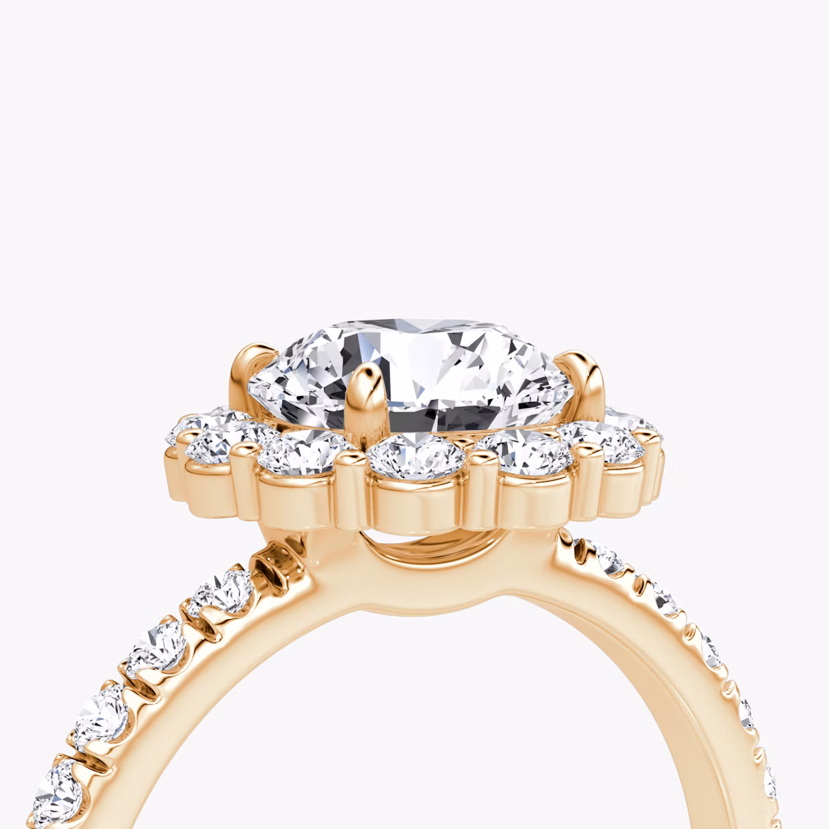 The Signature Floral Halo | Round Brilliant | 14k | Rose Gold | bandAccent: Pavé | caratWeight: 1.5ct | diamondOrientation: vertical