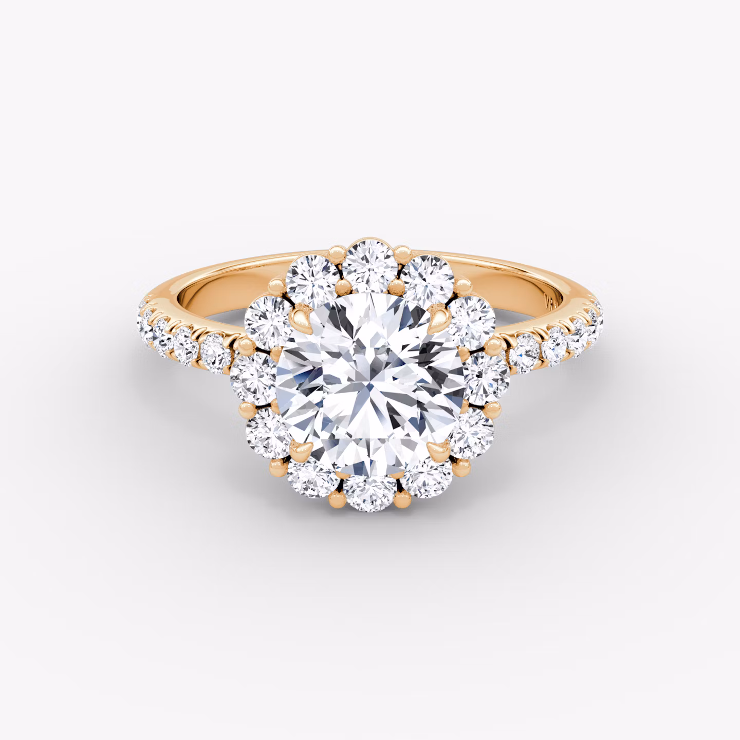The Signature Floral Halo | Round Brilliant | 14k | Rose Gold | bandAccent: Pavé | caratWeight: 2.0ct | diamondOrientation: vertical