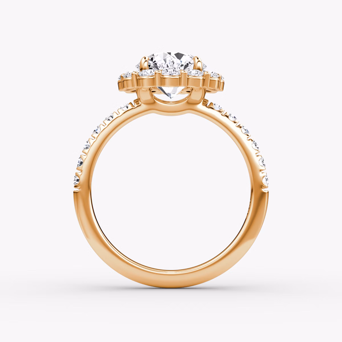 The Signature Floral Halo | Round Brilliant | 14k | Rose Gold | bandAccent: Pavé | caratWeight: 1.5ct | diamondOrientation: vertical