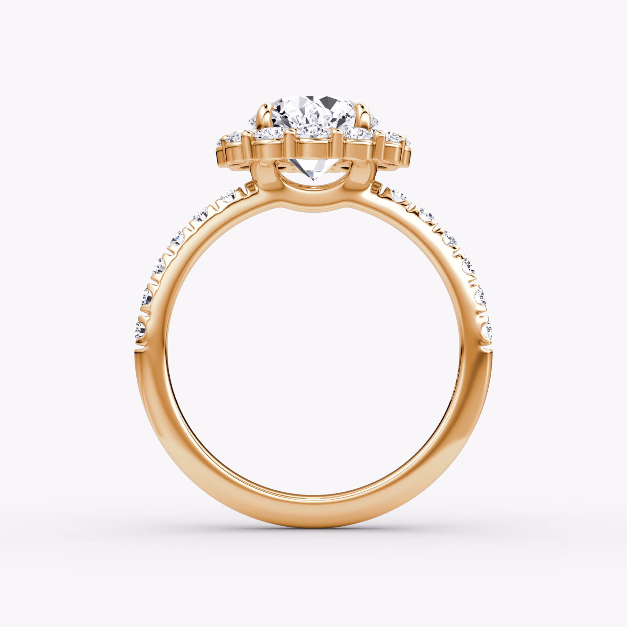 The Signature Floral Halo | Round Brilliant | 14k | Rose Gold | bandAccent: Pavé | caratWeight: other | diamondOrientation: vertical