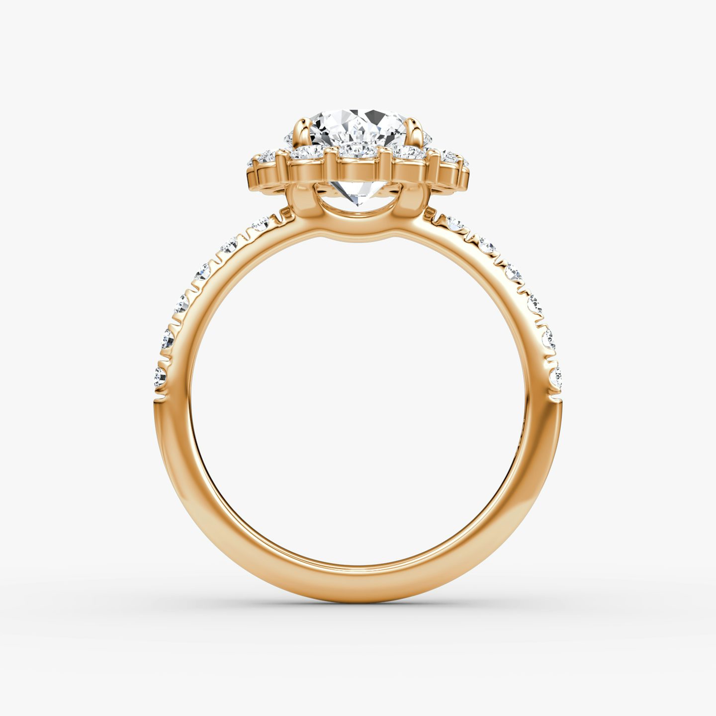 The Signature Floral Halo | Round Brilliant | 14k | Rose Gold | bandAccent: Pavé | caratWeight: 2.0ct | diamondOrientation: vertical