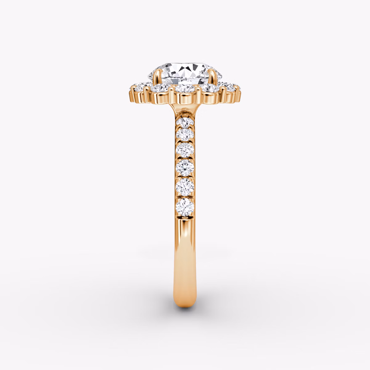 The Signature Floral Halo | Round Brilliant | 14k | Rose Gold | bandAccent: Pavé | caratWeight: 1.5ct | diamondOrientation: vertical