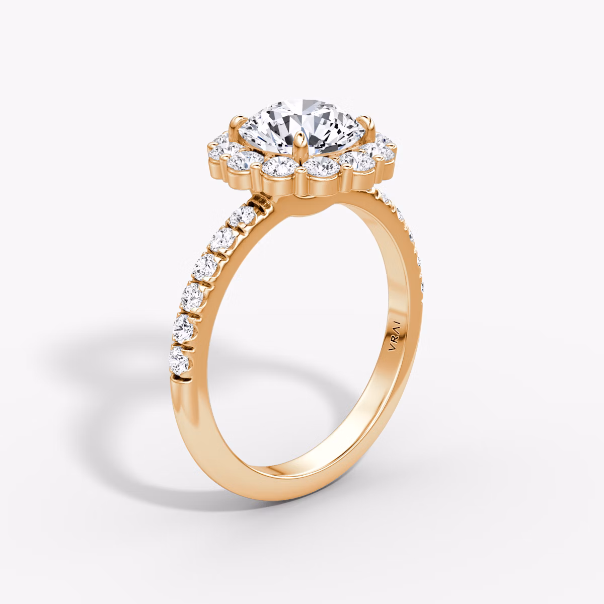 The Signature Floral Halo | Round Brilliant | 14k | Rose Gold | bandAccent: Pavé | caratWeight: 1.5ct | diamondOrientation: vertical