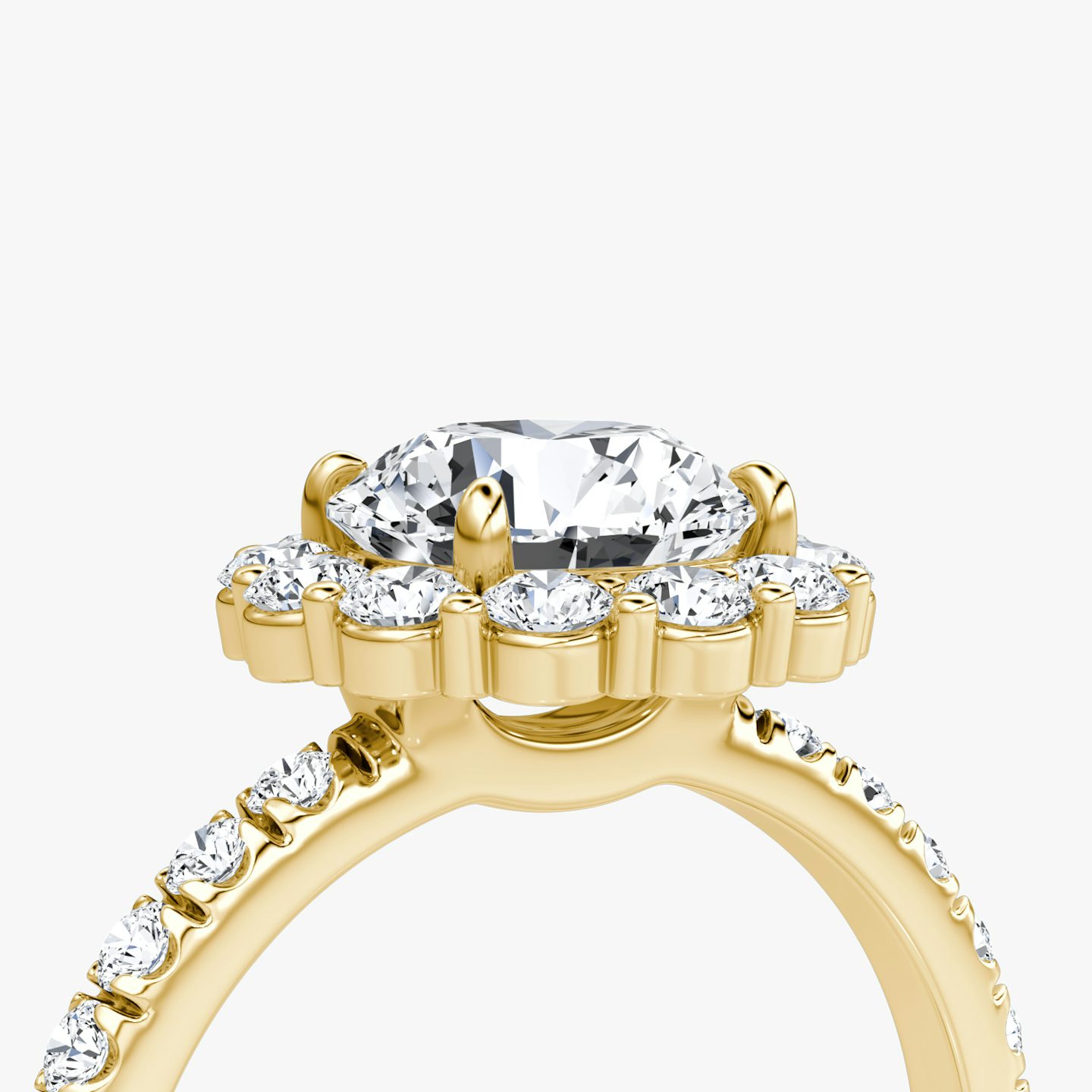 The Signature Floral Halo | Round Brilliant | 18k | Yellow Gold | bandAccent: Pavé | caratWeight: 1.5ct | diamondOrientation: vertical