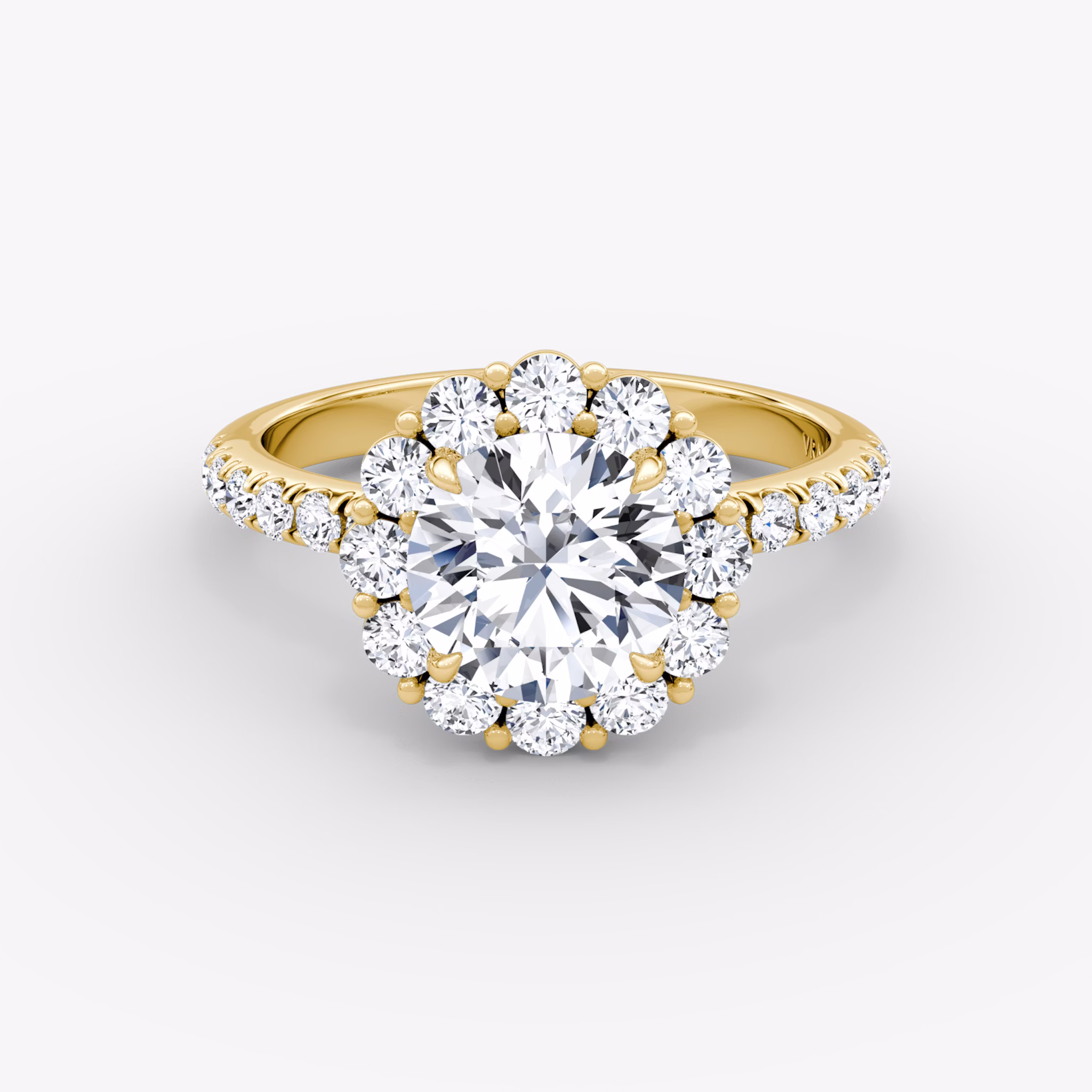 The Signature Floral Halo | Round Brilliant | 18k | Yellow Gold | bandAccent: Pavé | caratWeight: other | diamondOrientation: vertical