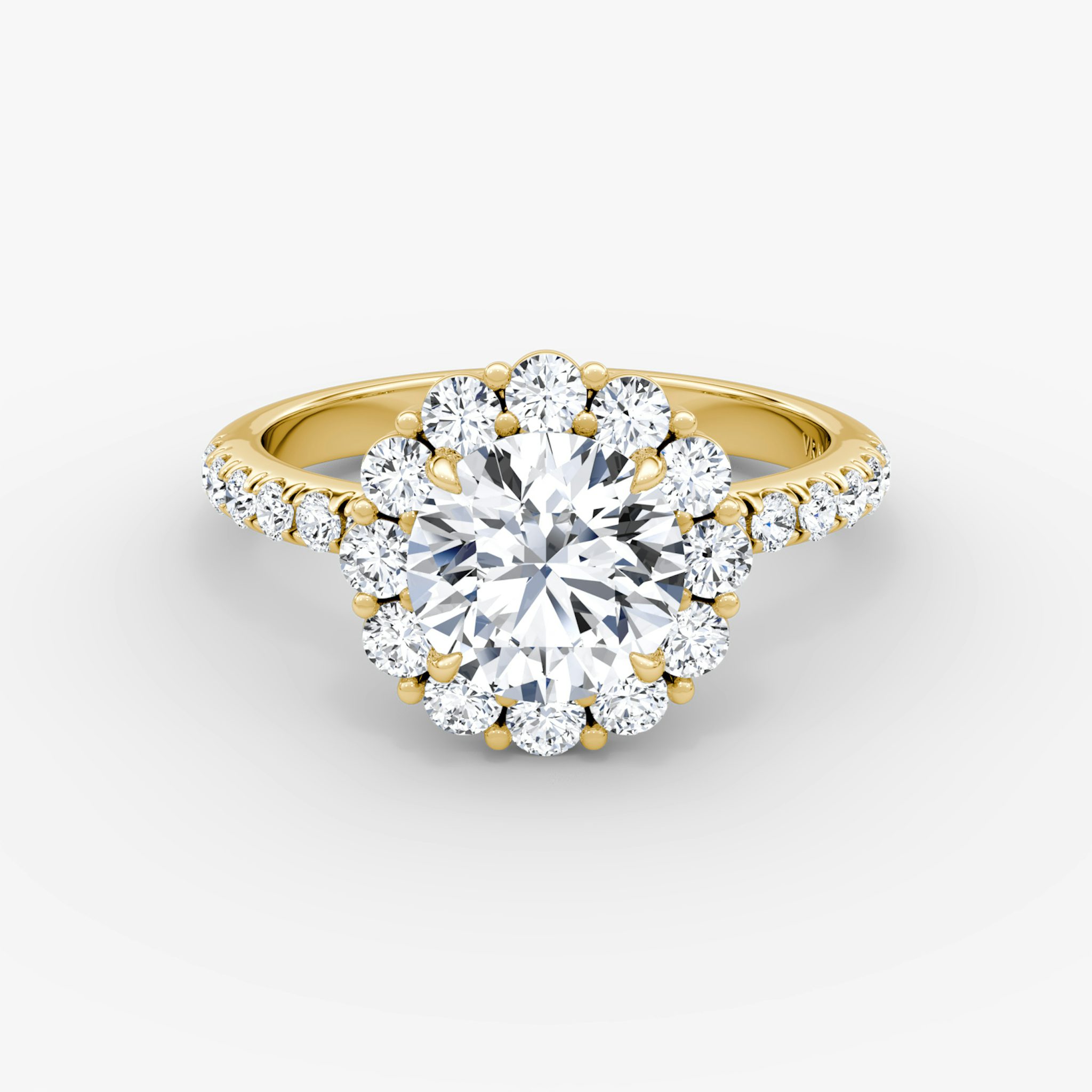 The Signature Floral Halo | Round Brilliant | 18k | Yellow Gold | bandAccent: Pavé | caratWeight: other | diamondOrientation: vertical