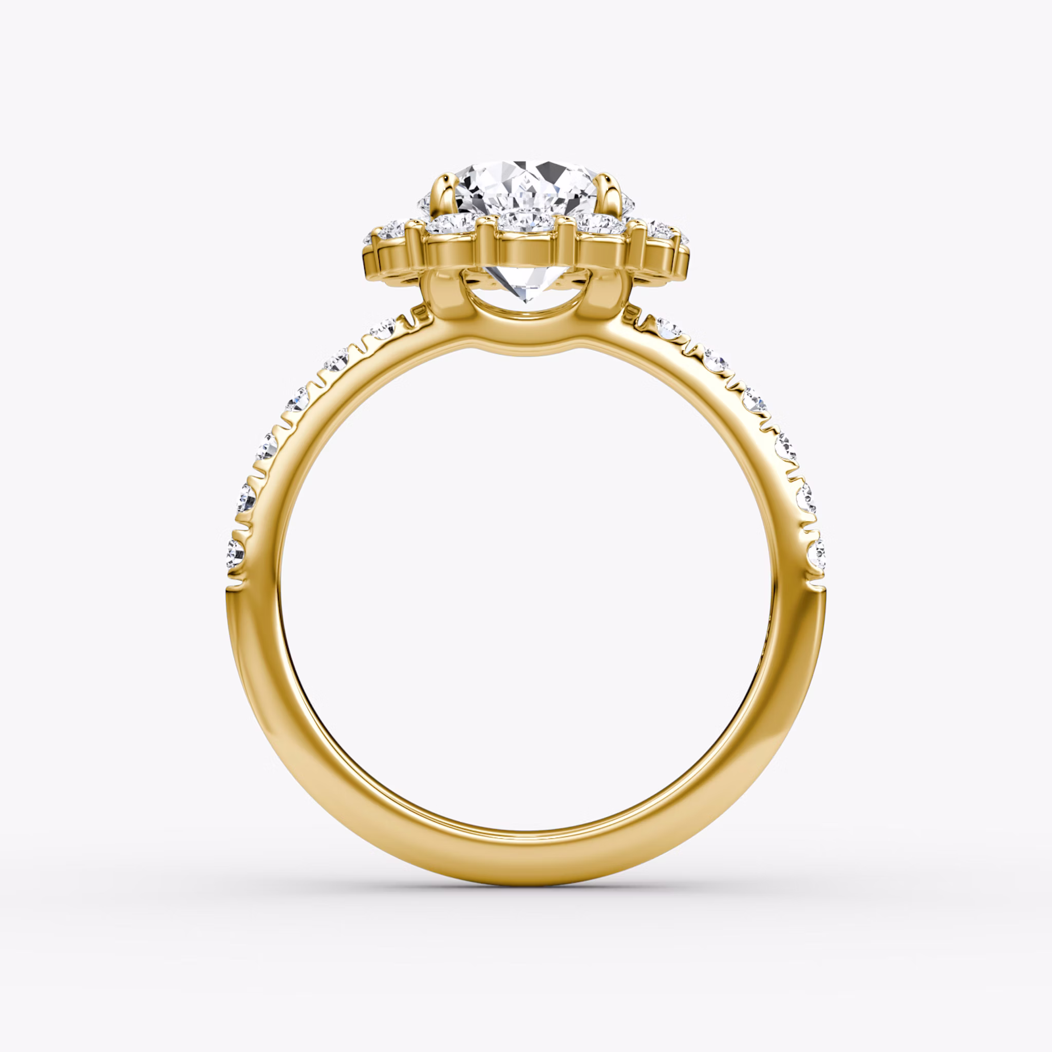The Signature Floral Halo | Round Brilliant | 18k | Yellow Gold | bandAccent: Pavé | caratWeight: other | diamondOrientation: vertical