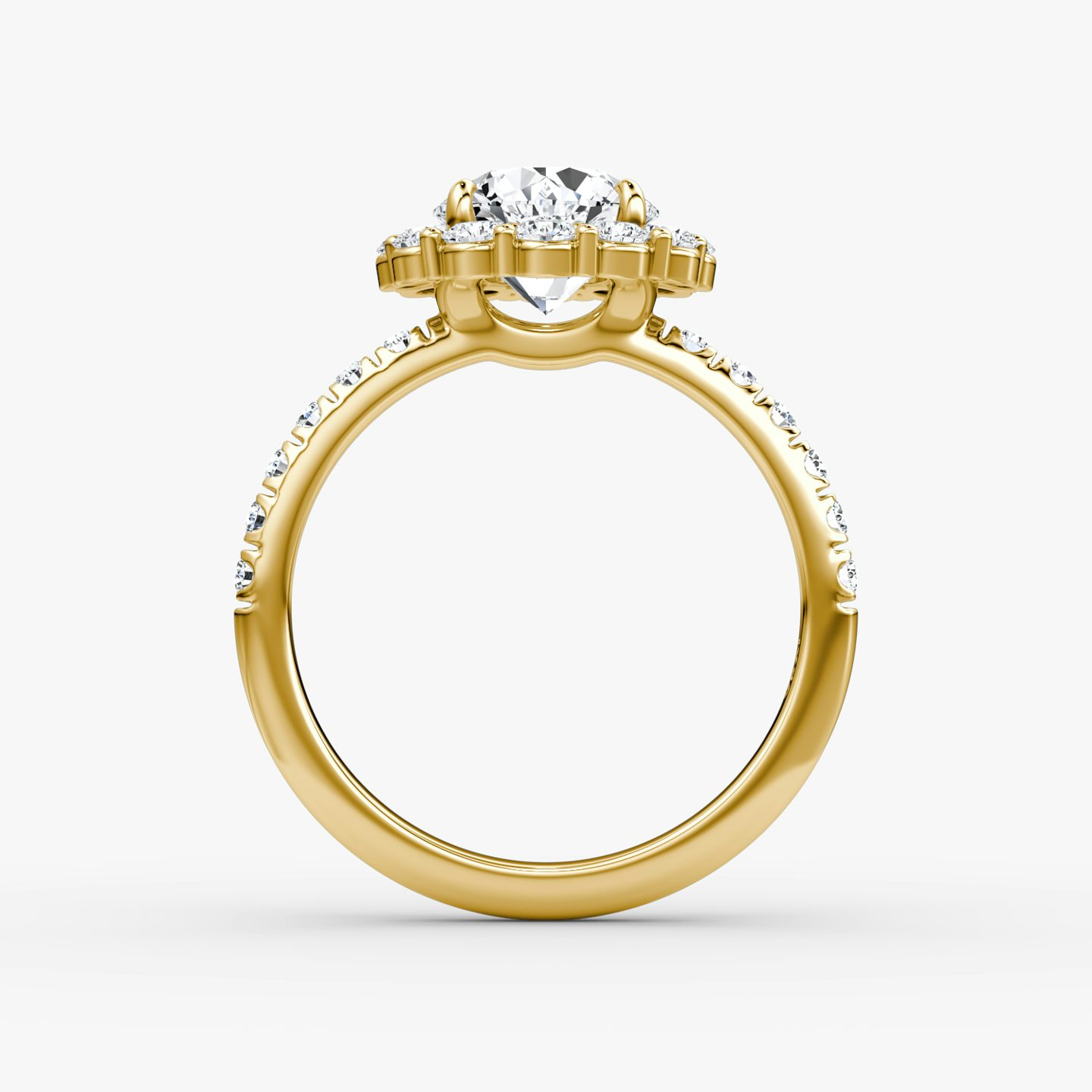 The Signature Floral Halo | Round Brilliant | 18k | Yellow Gold | bandAccent: Pavé | caratWeight: 1.5ct | diamondOrientation: vertical