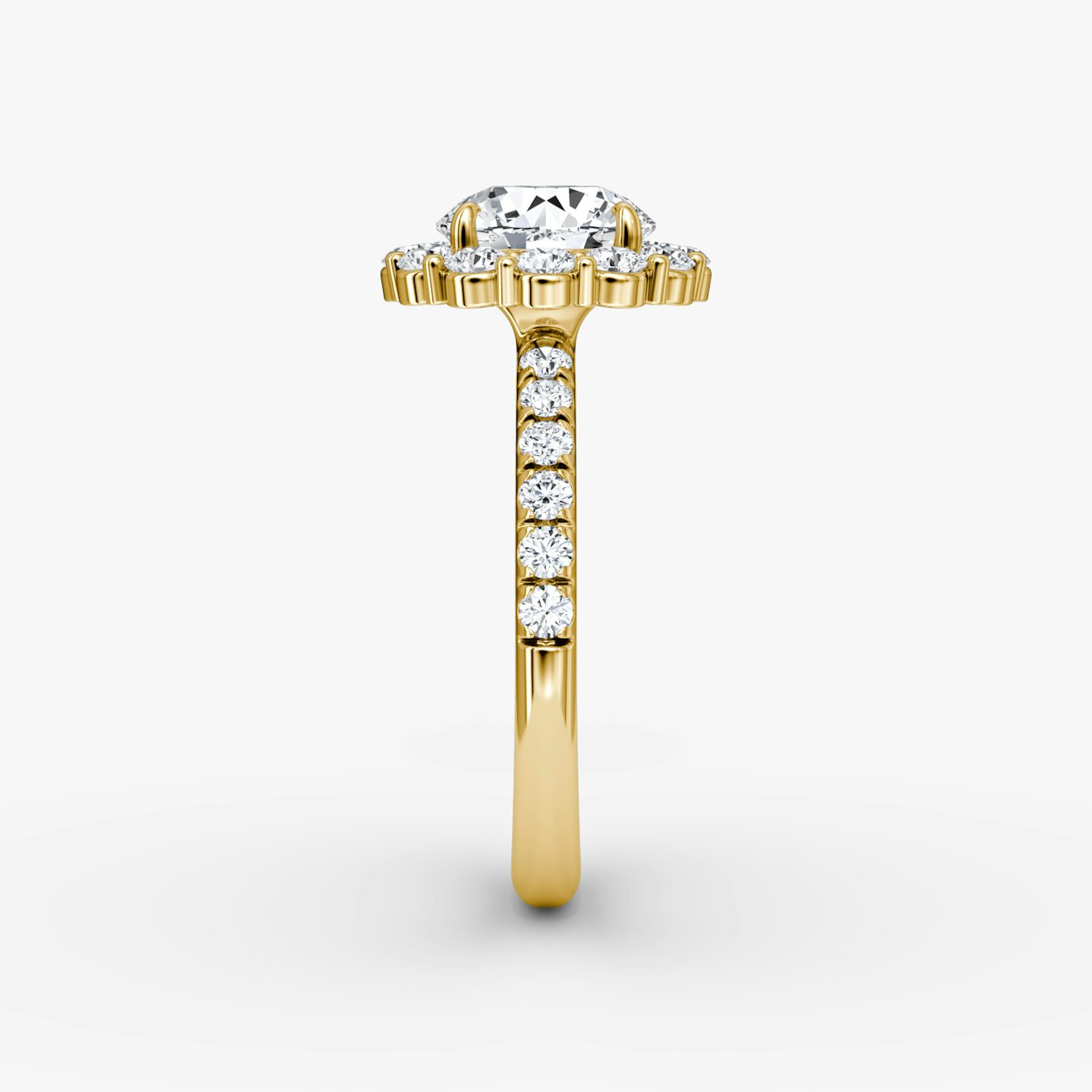 The Signature Floral Halo | Round Brilliant | 18k | Yellow Gold | bandAccent: Pavé | caratWeight: 1.5ct | diamondOrientation: vertical