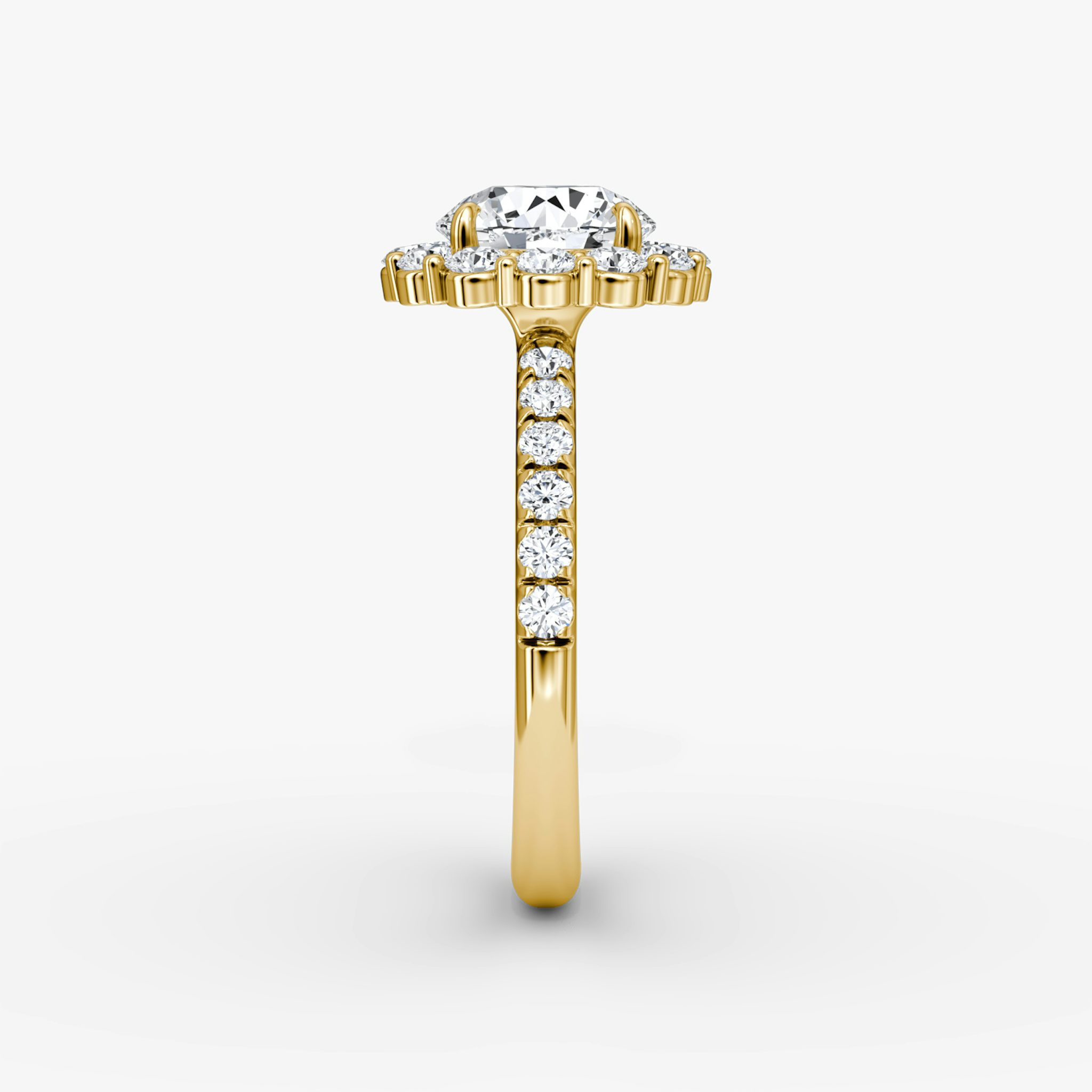 The Signature Floral Halo | Round Brilliant | 18k | Yellow Gold | bandAccent: Pavé | caratWeight: other | diamondOrientation: vertical