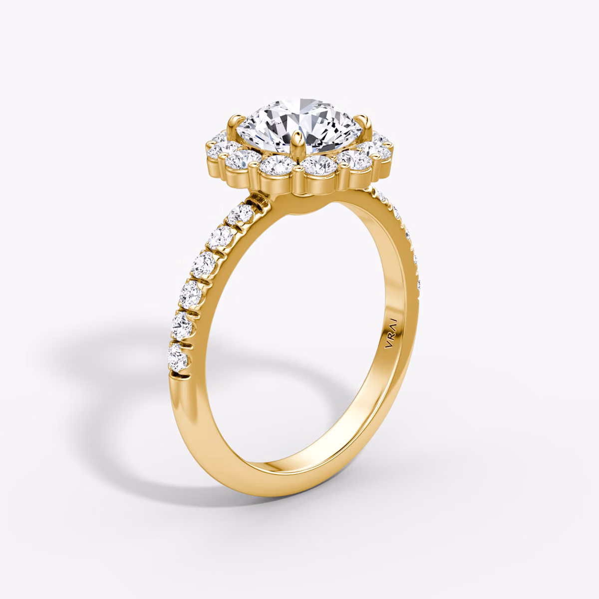 The Signature Floral Halo | Round Brilliant | 18k | Yellow Gold | bandAccent: Pavé | caratWeight: 1.0ct | diamondOrientation: vertical