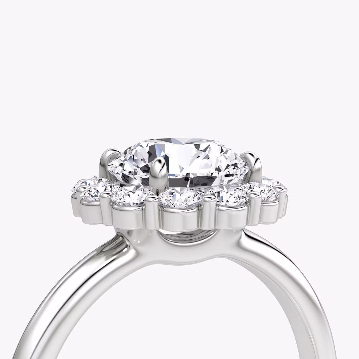The Signature Floral Halo | Round Brilliant | 18k | White Gold | bandAccent: Plain | caratWeight: other | diamondOrientation: vertical