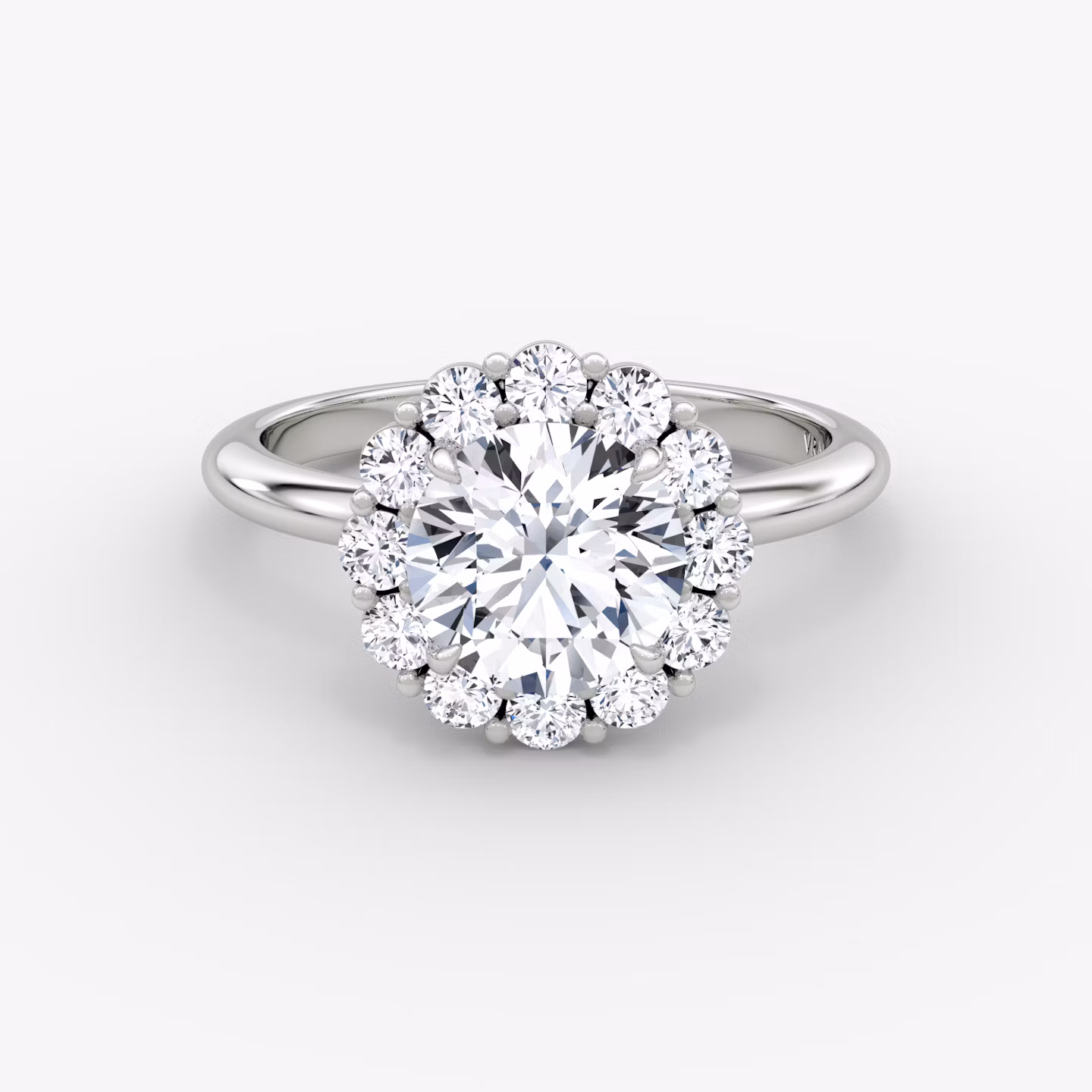The Signature Floral Halo | Round Brilliant | Platinum | bandAccent: Plain | caratWeight: 1.5ct | diamondOrientation: vertical