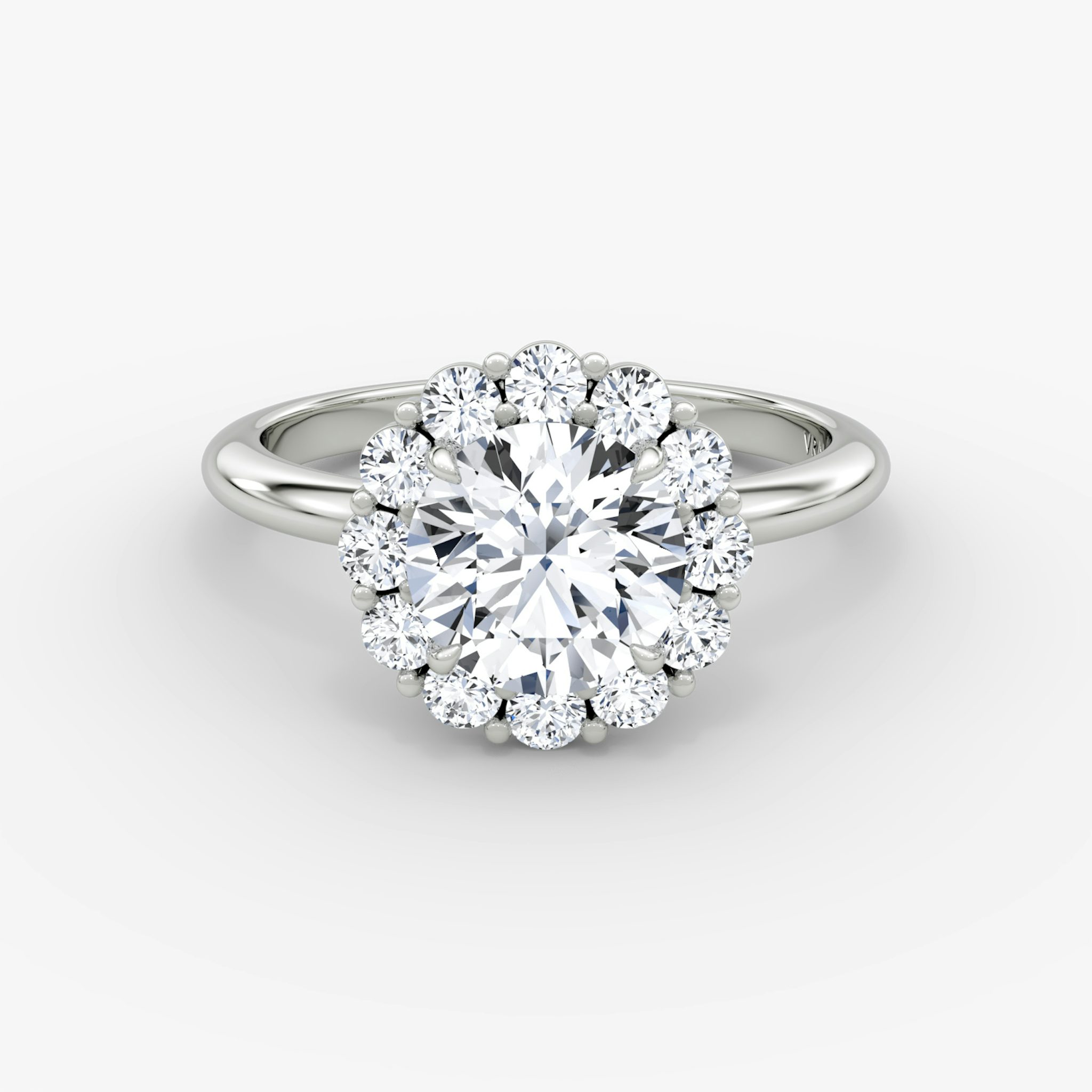 The Signature Floral Halo | Round Brilliant | 18k | White Gold | bandAccent: Plain | caratWeight: other | diamondOrientation: vertical