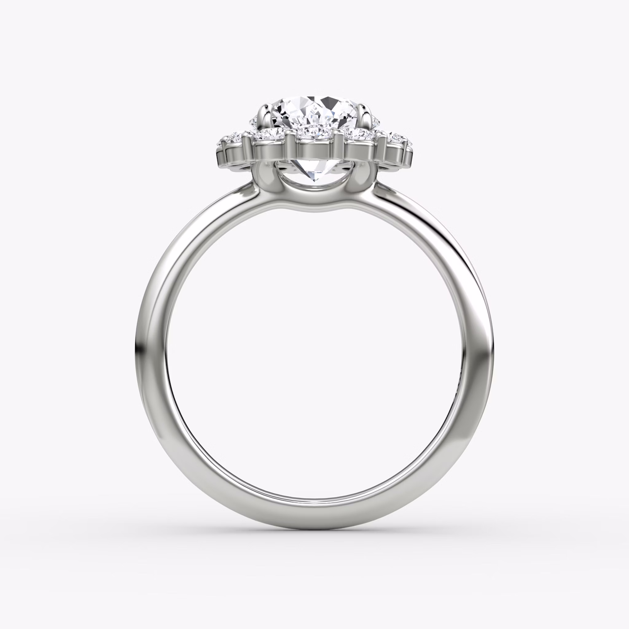 The Signature Floral Halo | Round Brilliant | 18k | White Gold | bandAccent: Plain | caratWeight: other | diamondOrientation: vertical