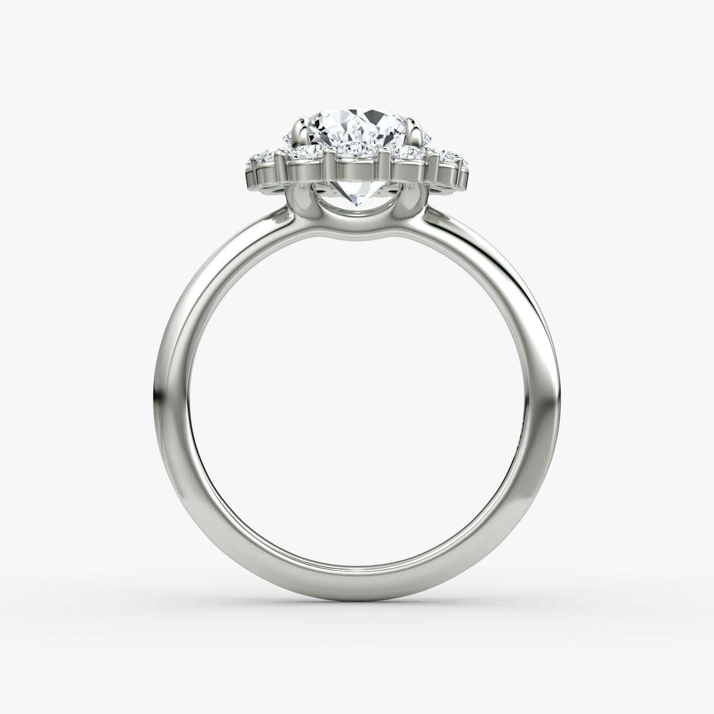 The Signature Floral Halo | Round Brilliant | Platinum | bandAccent: Plain | caratWeight: 1.5ct | diamondOrientation: vertical