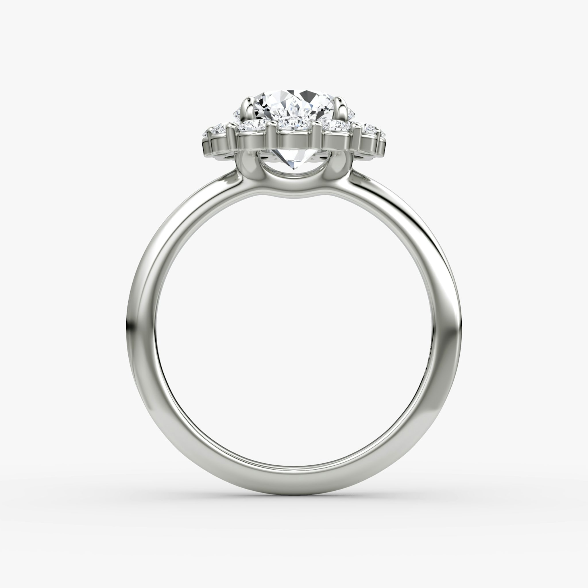 The Signature Floral Halo | Round Brilliant | 18k | White Gold | bandAccent: Plain | caratWeight: other | diamondOrientation: vertical