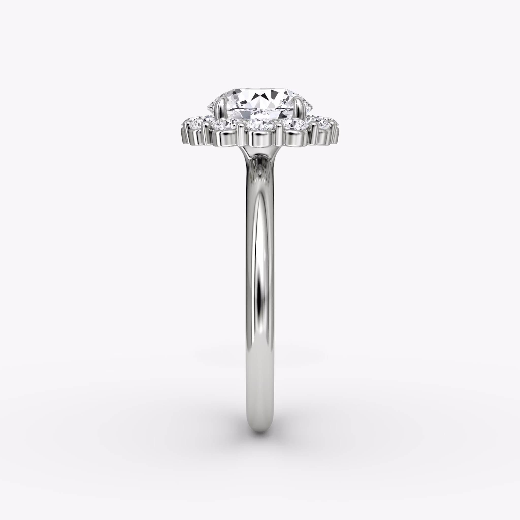 The Signature Floral Halo | Round Brilliant | 18k | White Gold | bandAccent: Plain | caratWeight: other | diamondOrientation: vertical