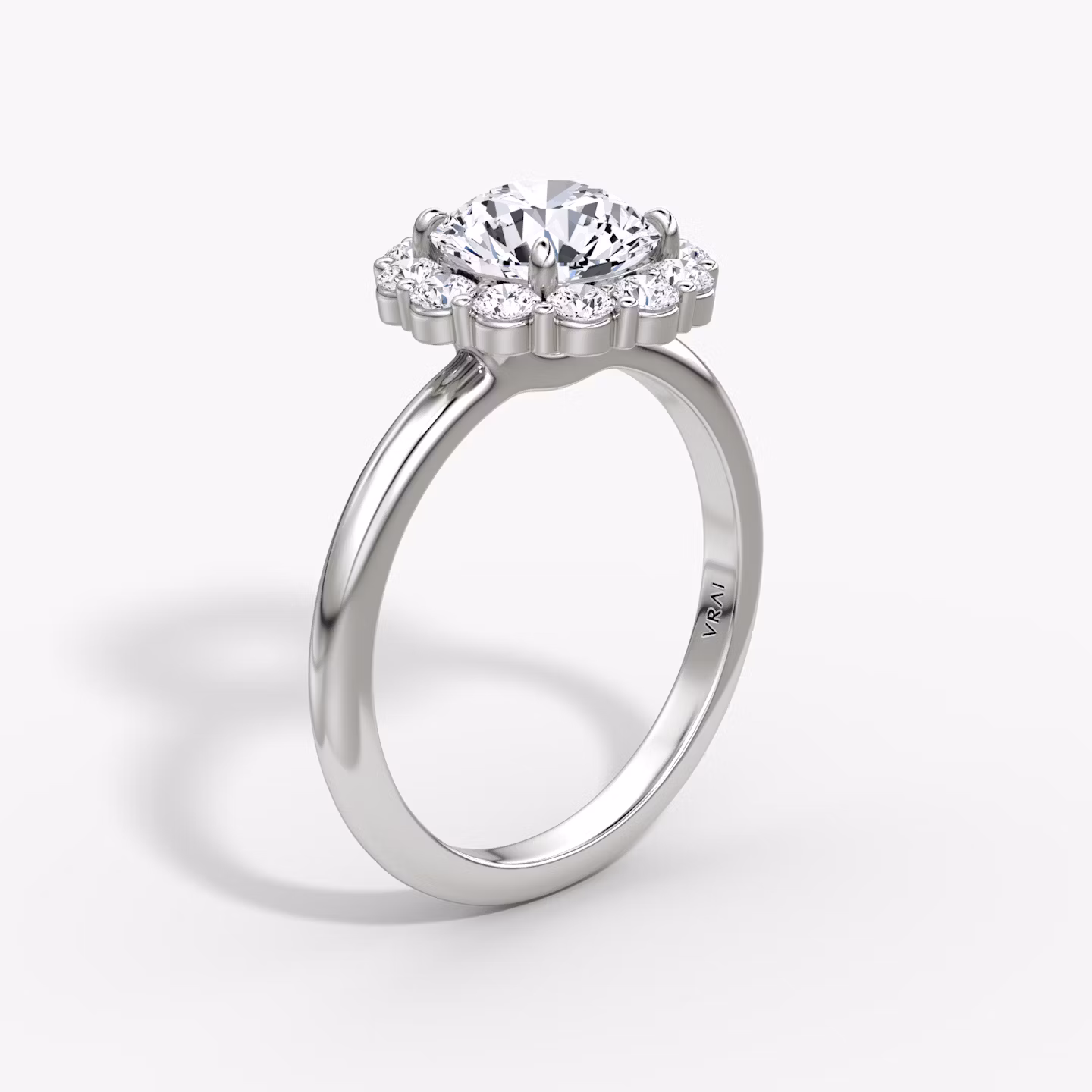 The Signature Floral Halo | Round Brilliant | Platinum | bandAccent: Plain | caratWeight: 1.5ct | diamondOrientation: vertical