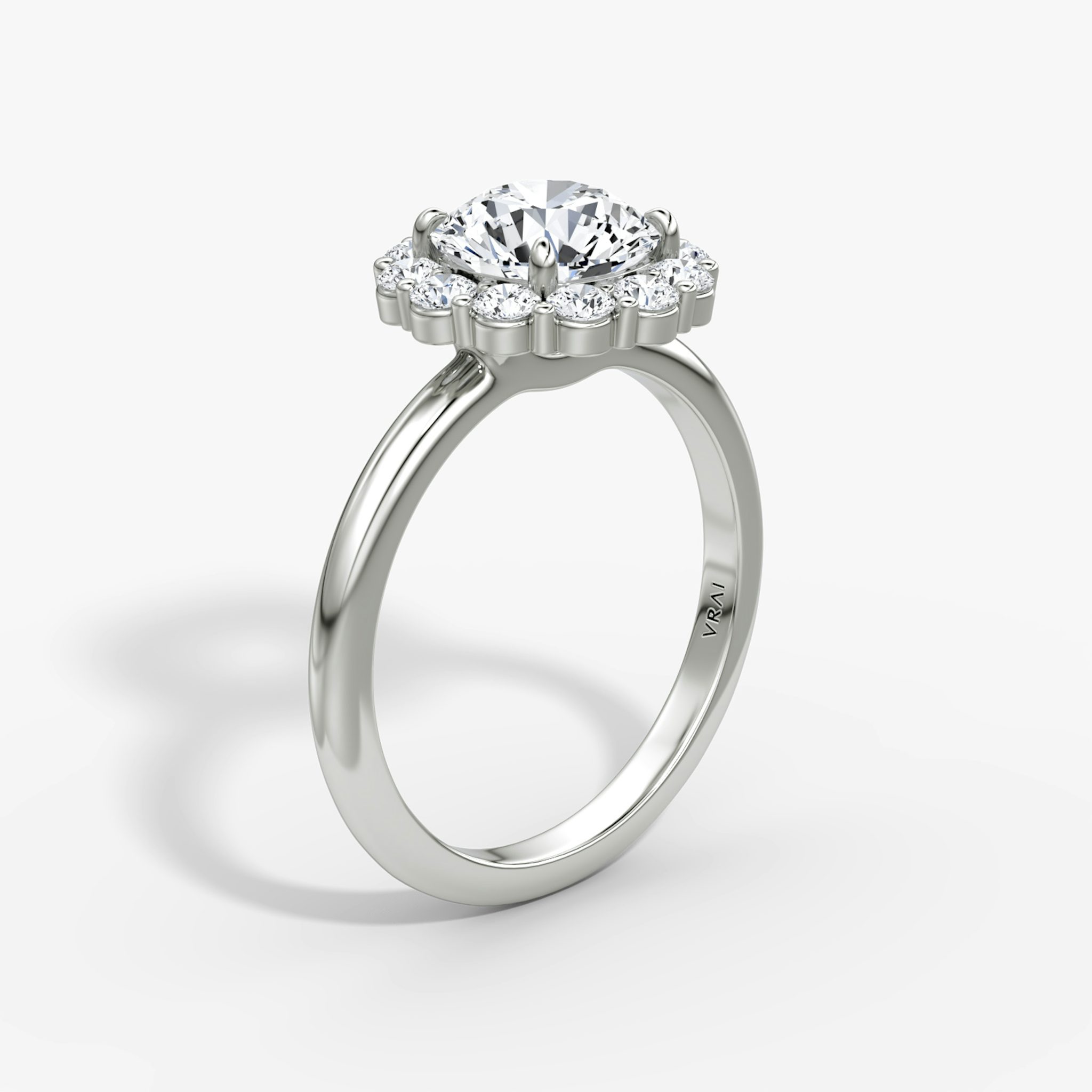 The Signature Floral Halo | Round Brilliant | 18k | White Gold | bandAccent: Plain | caratWeight: other | diamondOrientation: vertical