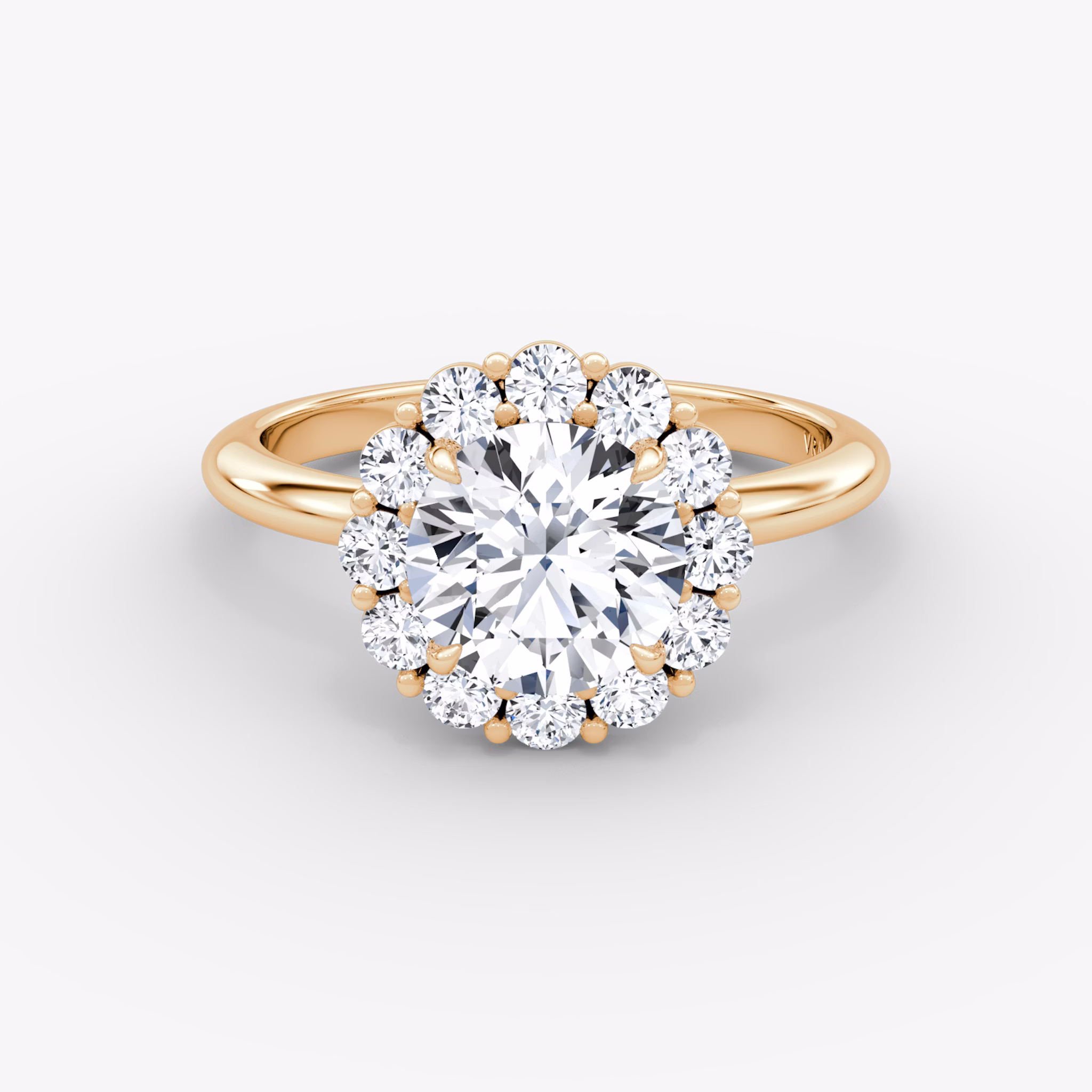 The Signature Floral Halo | Round Brilliant | 14k | Rose Gold | bandAccent: Plain | caratWeight: other | diamondOrientation: vertical