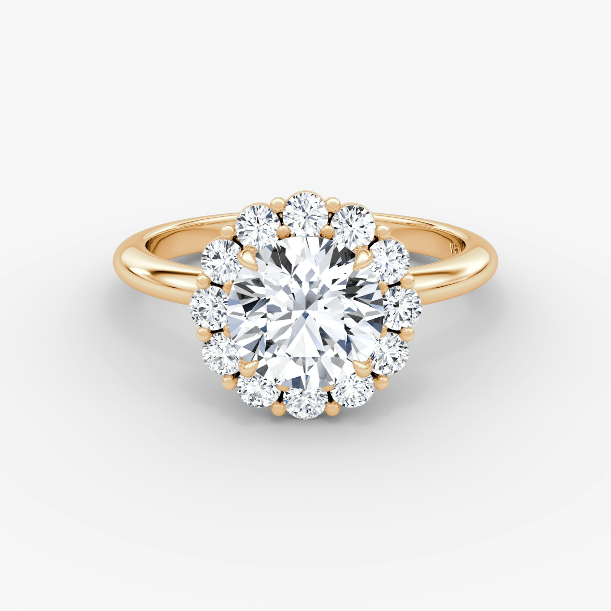 The Signature Floral Halo | Round Brilliant | 14k | Rose Gold | bandAccent: Plain | caratWeight: other | diamondOrientation: vertical