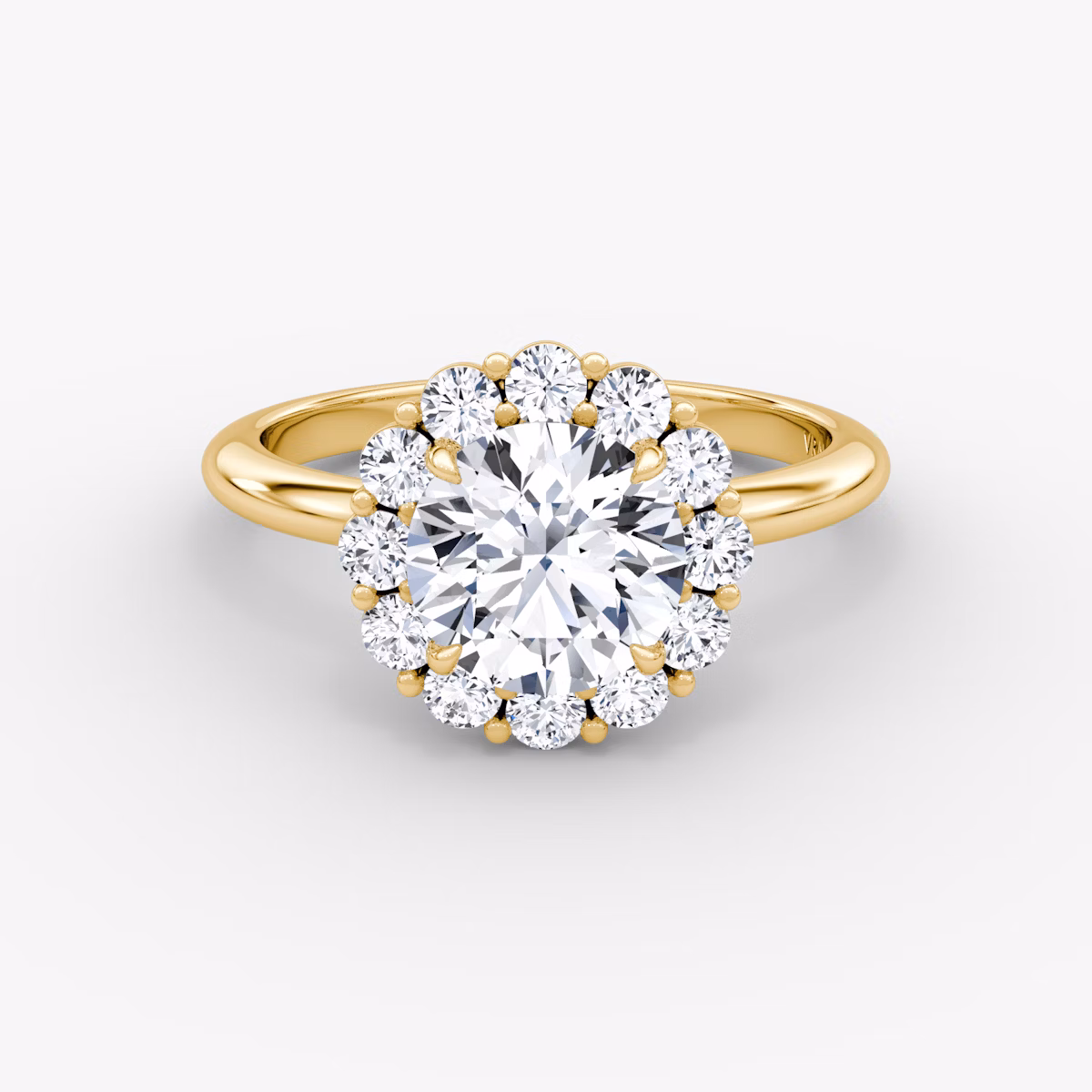 The Signature Floral Halo | Round Brilliant | 18k | Yellow Gold | bandAccent: Plain | caratWeight: other | diamondOrientation: vertical
