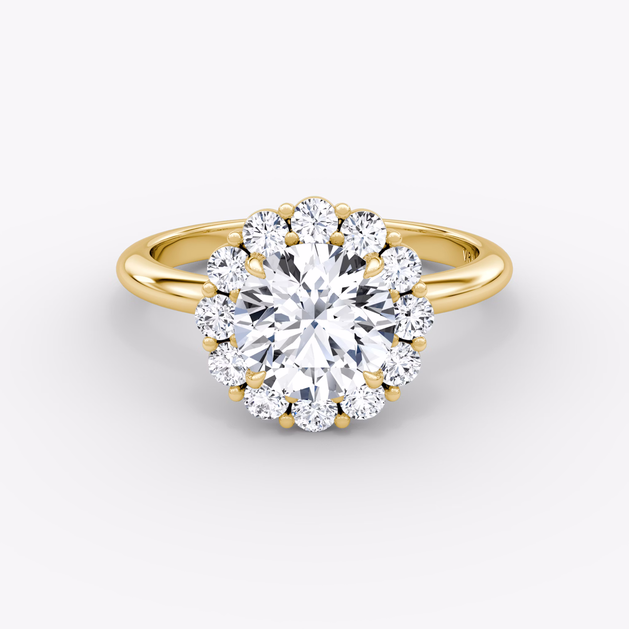 The Signature Floral Halo | Round Brilliant | 18k | Yellow Gold | bandAccent: Plain | caratWeight: other | diamondOrientation: vertical